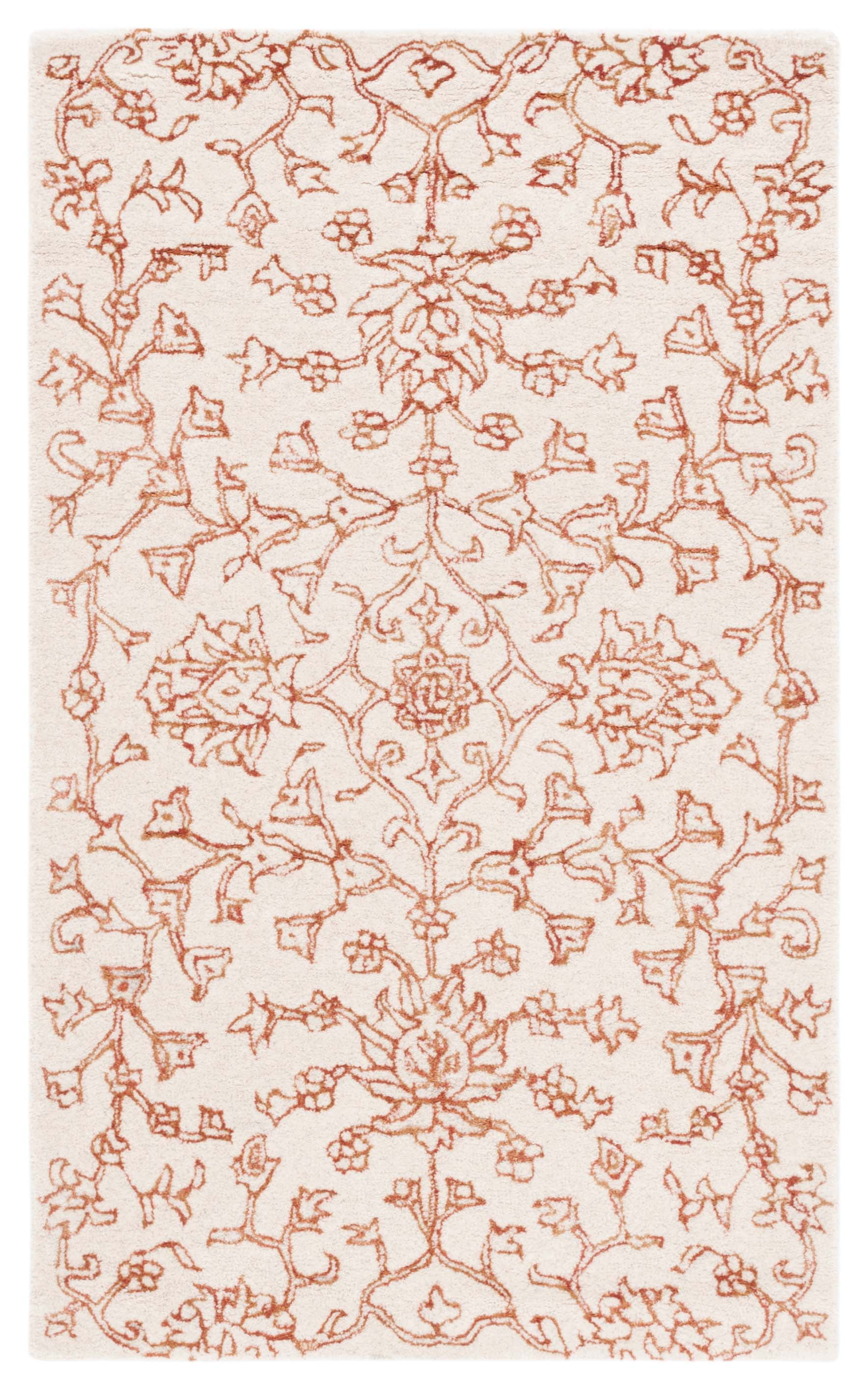 Ivory and Rust Floral Hand-Tufted Wool Area Rug, 4' x 6'