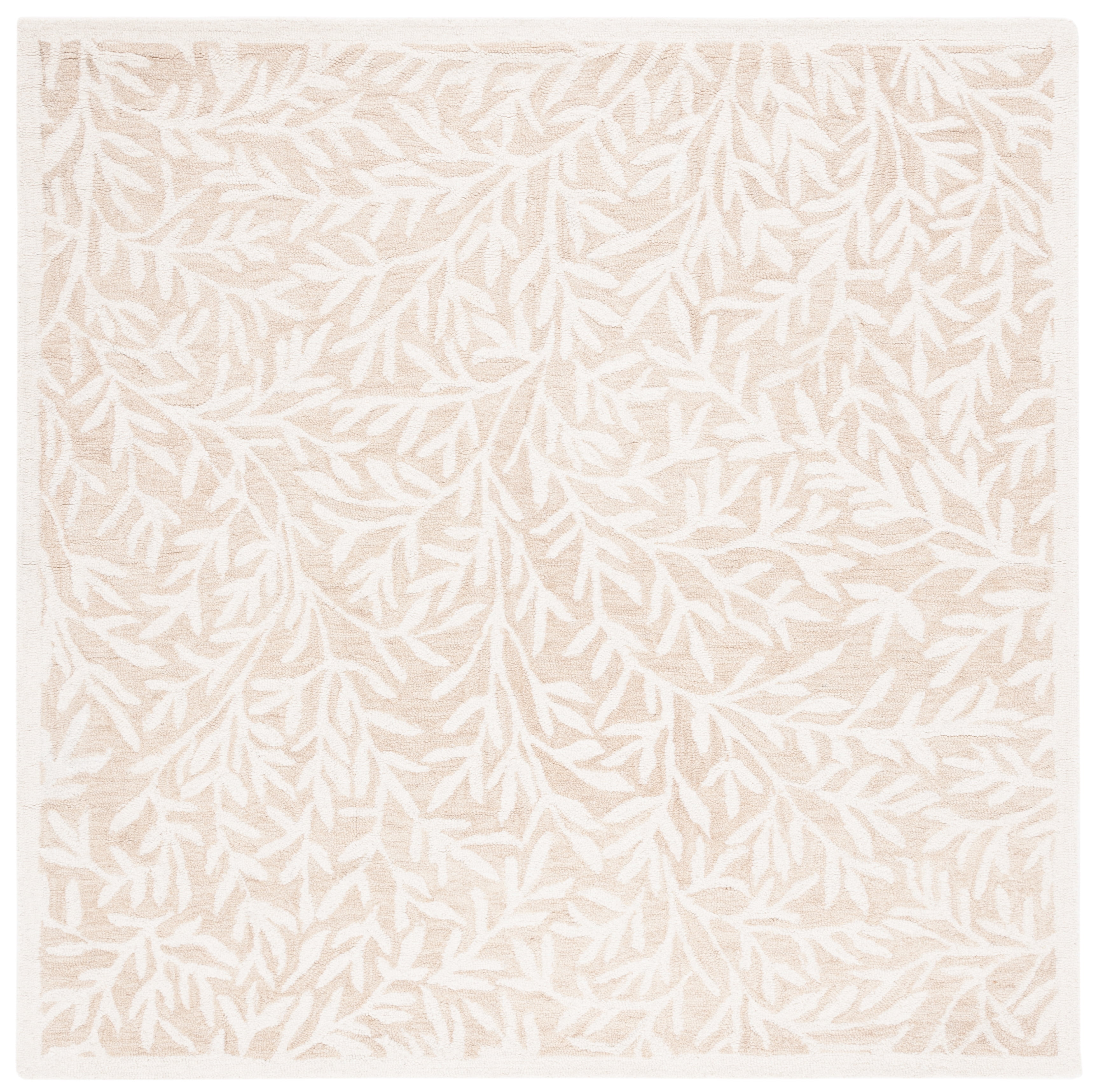 Ivory Floral Handmade Wool Tufted Square Area Rug