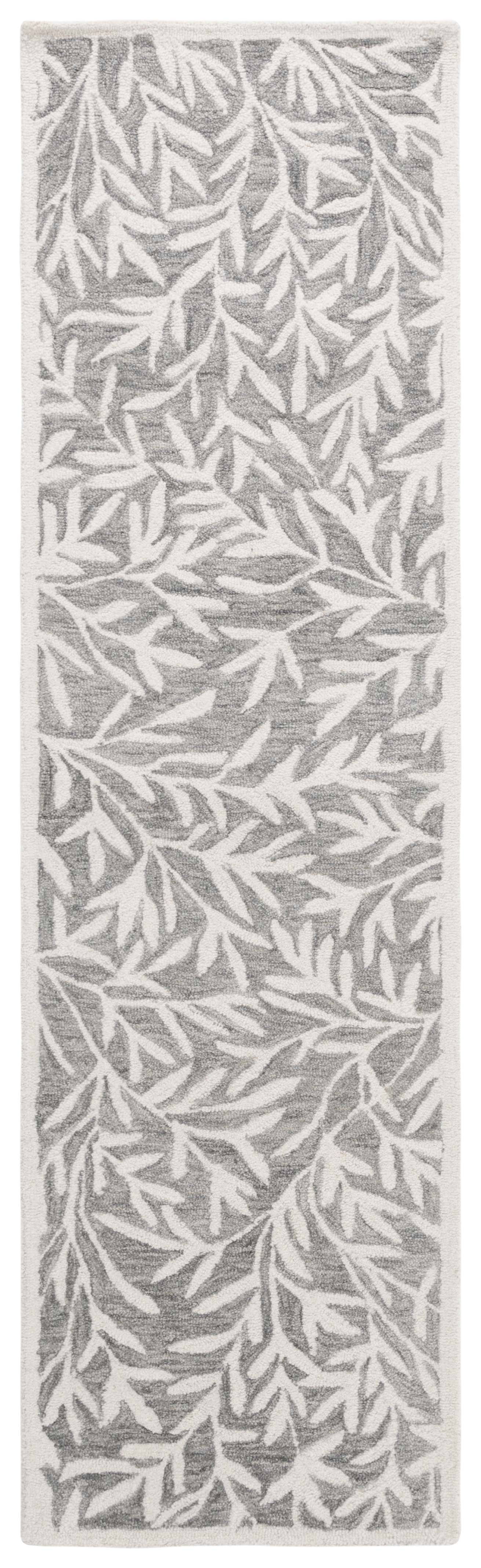 Ivory and Gray Floral Hand-Tufted Wool Runner Rug