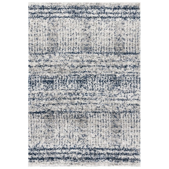 SAFAVIEH Jericho Rowan Striped Polyester Shag Area Rug, Navy/Ivory, 9' x 12'