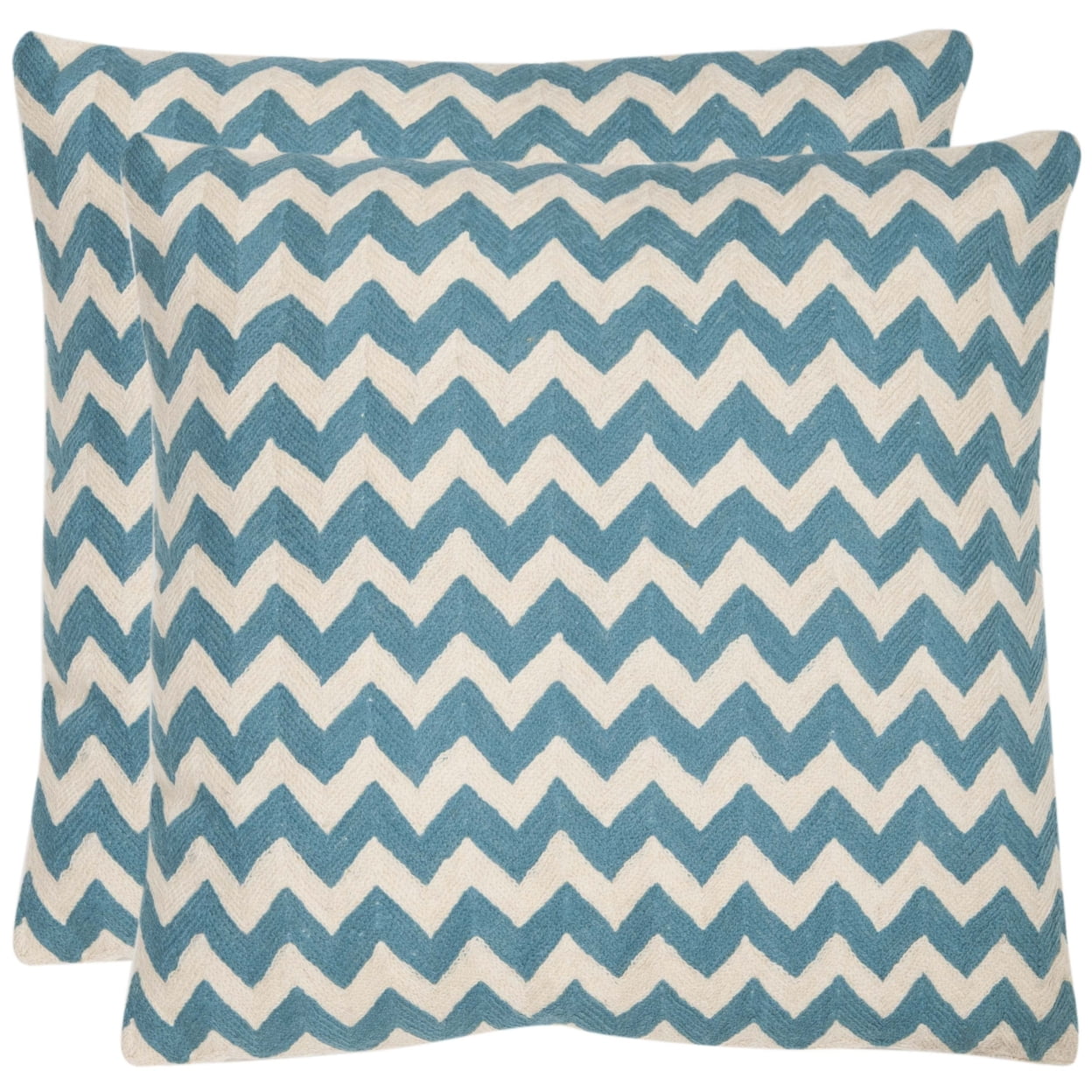 Blue Rain Embroidered Cotton Canvas Throw Pillows, 22" Set of 2