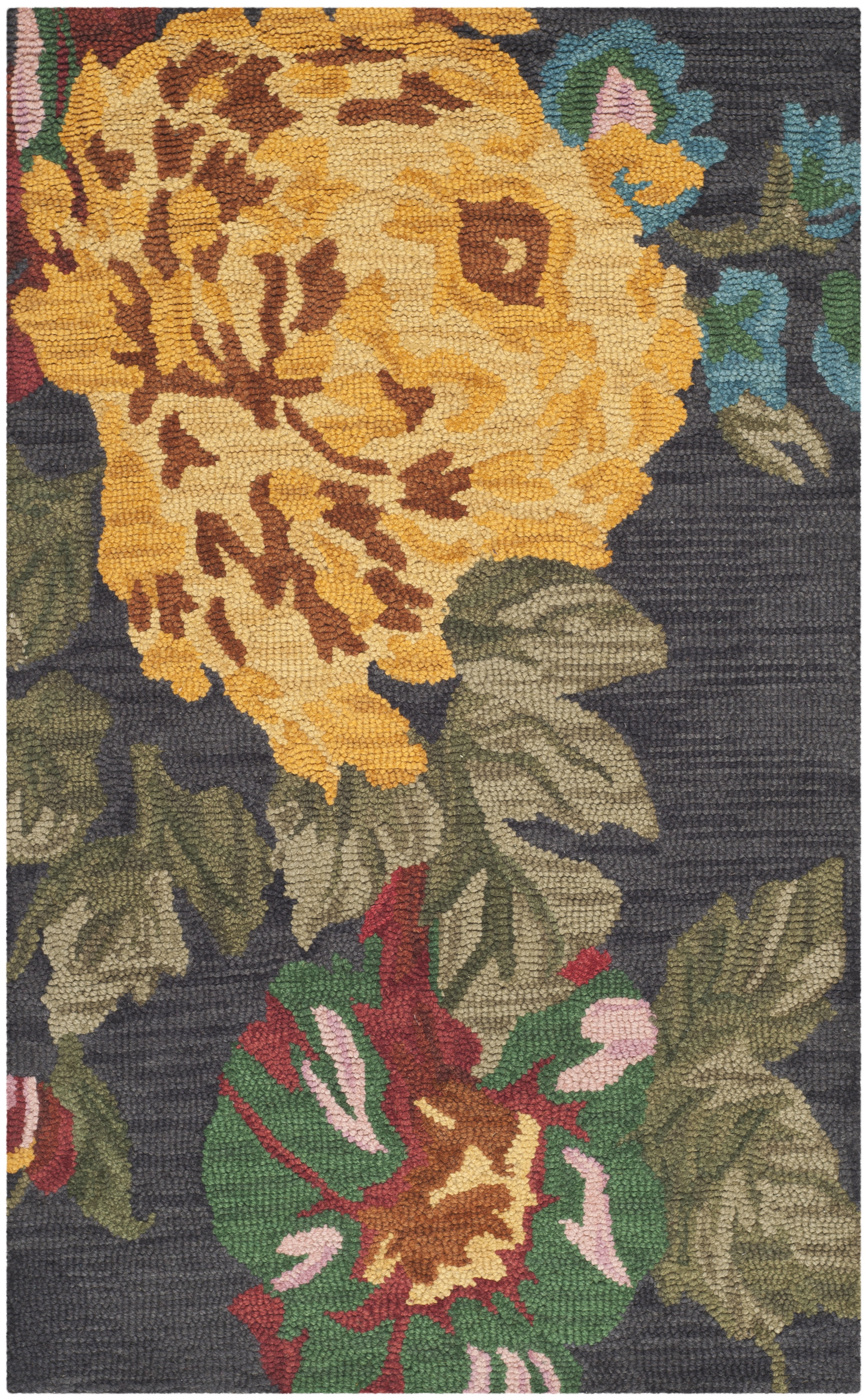 Handmade Black Floral Wool Tufted Area Rug