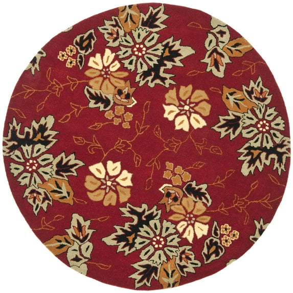 Country/Floral Rug - Jardin Wool Pile -Red/Multi-Color:Red/Multi,Design:Country/Floral,Shape:Round,Size:6' X 6'