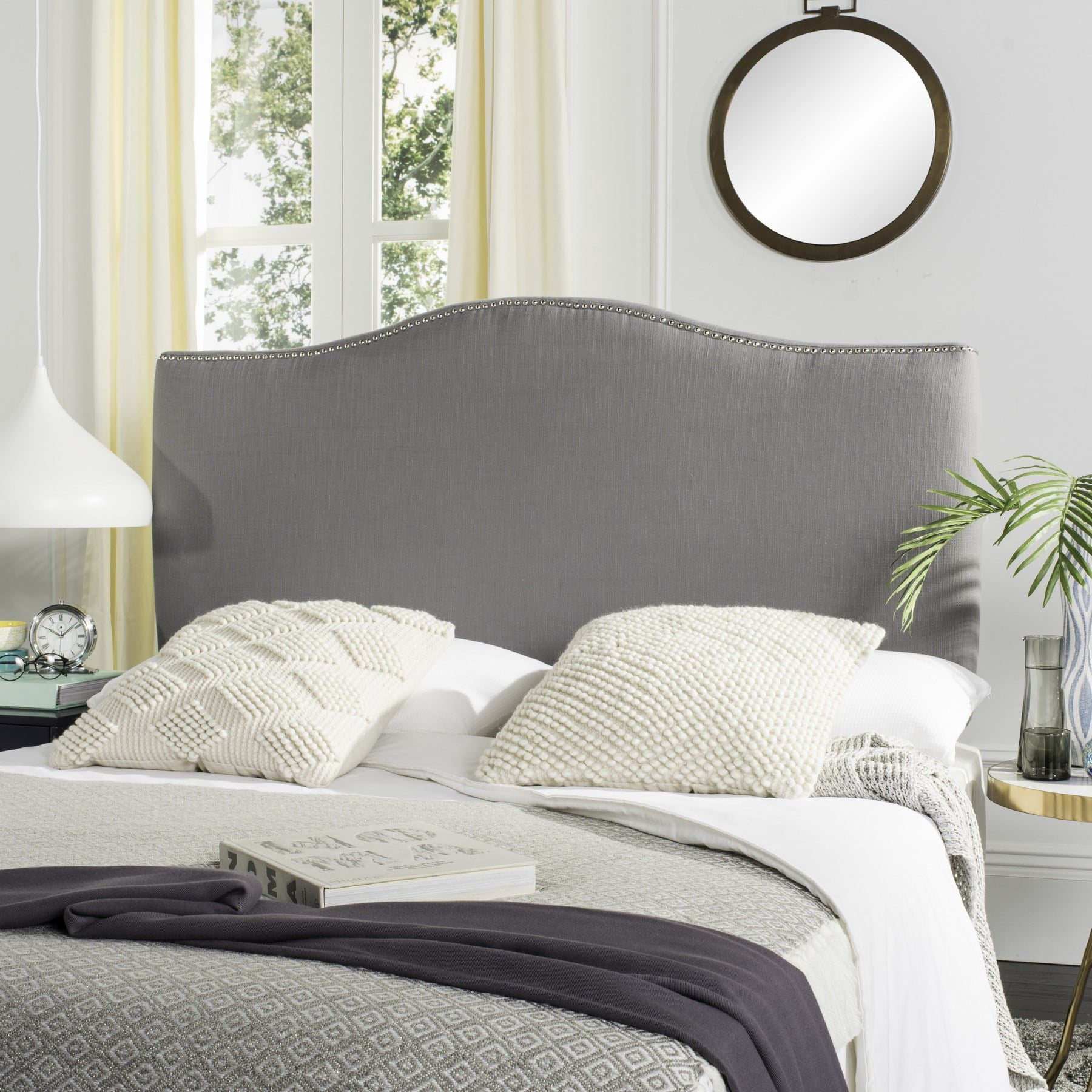 Safavieh Jeneve Retro Winged Upholstered Headboard, Queen, Arctic Grey