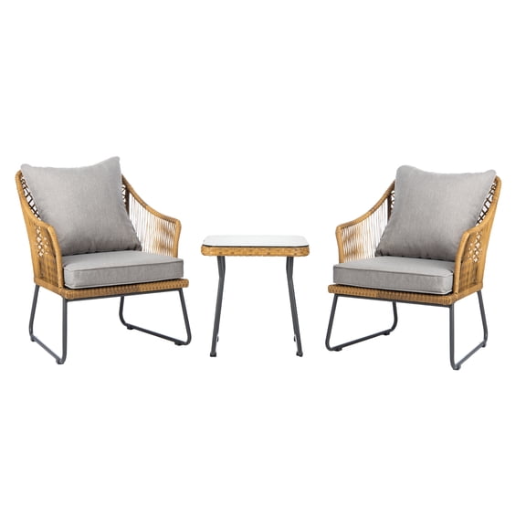 Safavieh Jensen Outdoor Patio 3 Piece Chat Set - Natural/Grey