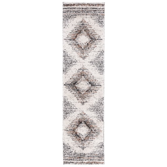 SAFAVIEH Jericho Marjan Aztec Polyester Shag Runner Rug, Black/Rust, 2'2" x 12'