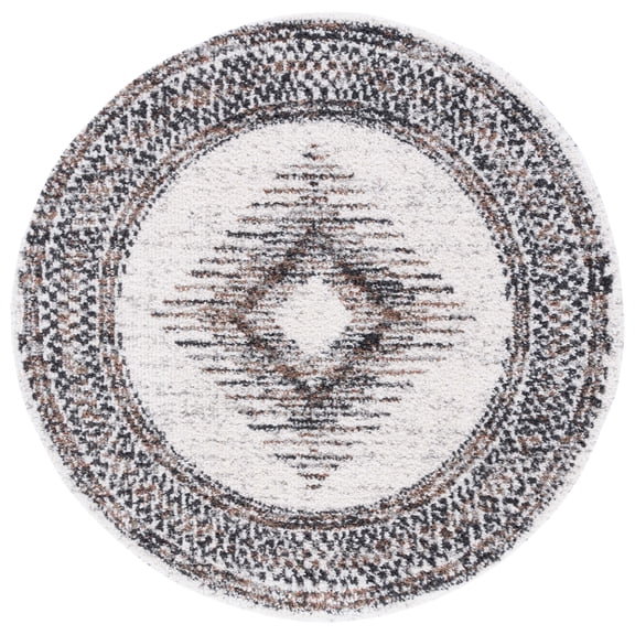 SAFAVIEH Jericho Marjan Aztec Polyester Shag Area Rug, Black/Rust, 3' x 3' Round