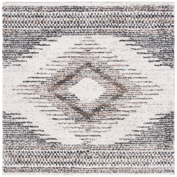 SAFAVIEH Jericho Marjan Aztec Polyester Shag Area Rug, Black/Rust, 3' x 3' Square