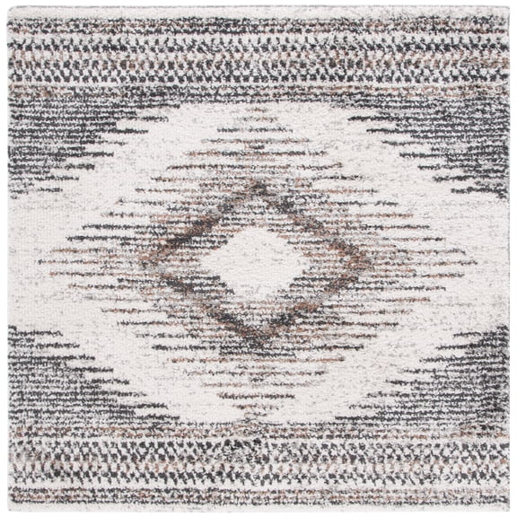 SAFAVIEH Jericho Marjan Aztec Polyester Shag Area Rug, Black/Rust, 3' x 3' Square