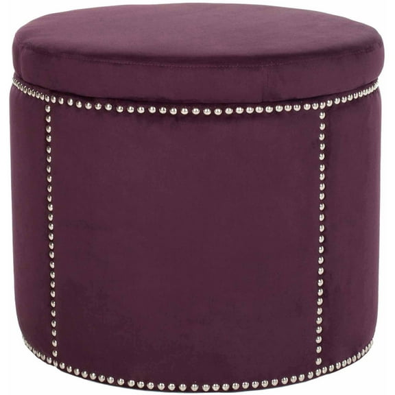 Safavieh Jody Modern Glam Round Storage Ottoman w/ Silver Nail Heads