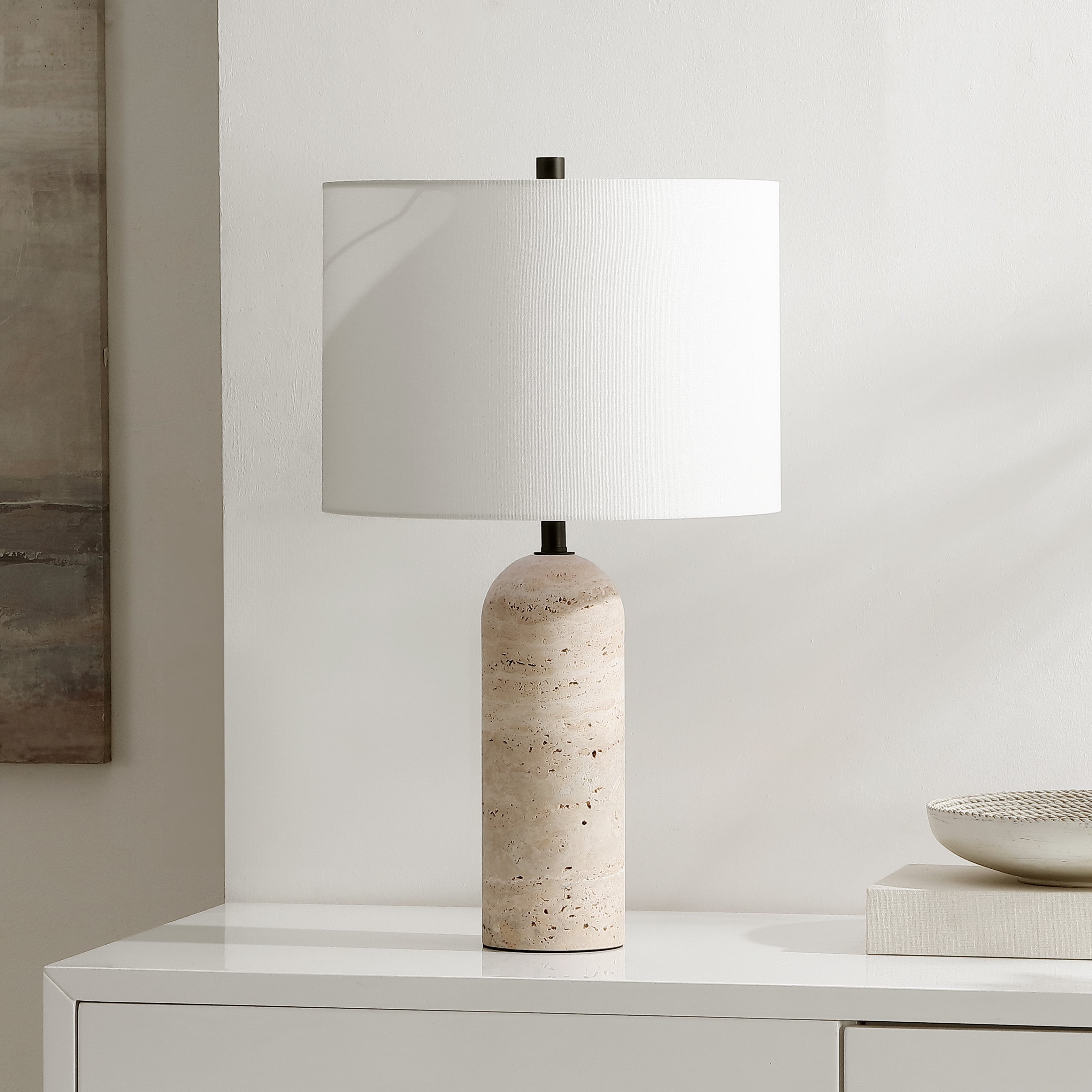 Safavieh Jolene 24" Mid-Century Travertine Table Lamp with White Cotton Shade