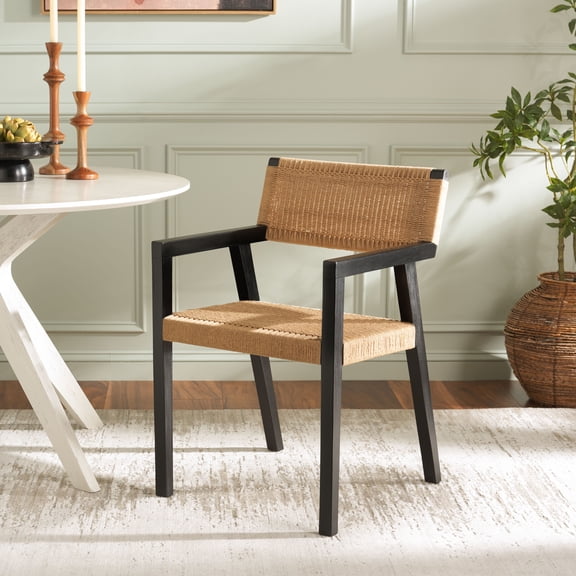 Safavieh Couture Jolene Mid-Century Wood Dining Arm Chairs, Black / Natural