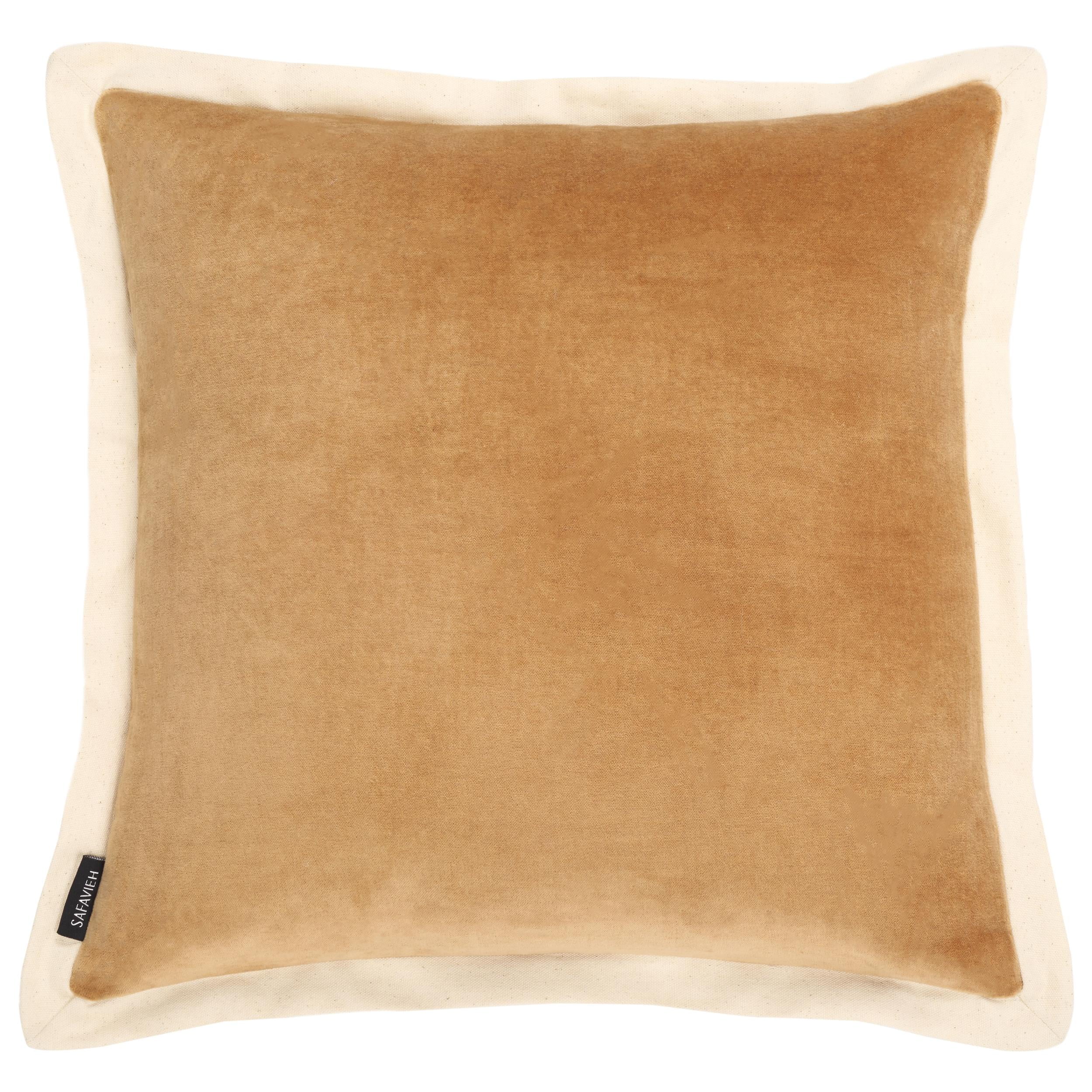 Camel and Natural Cotton Square Throw Pillow, 18" x 18"