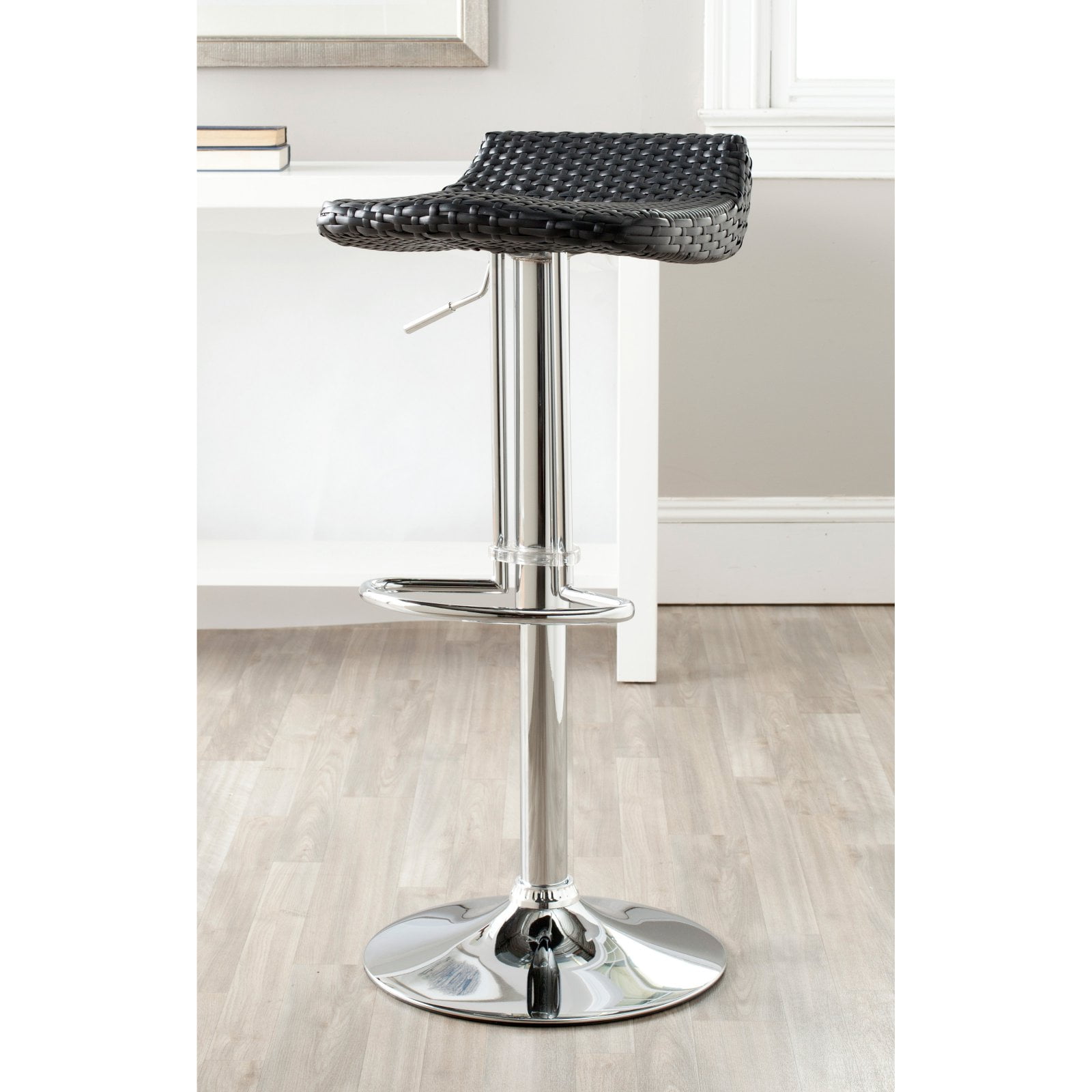 Juji Black Wicker Adjustable Swivel Bar Stool