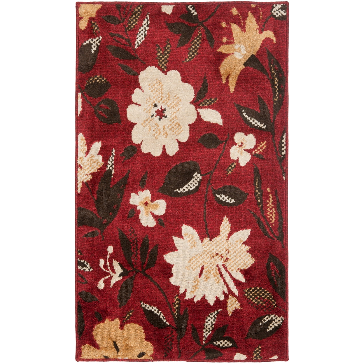 Kashmir Red and Ivory Floral Wool Blend Rug 3' x 5'