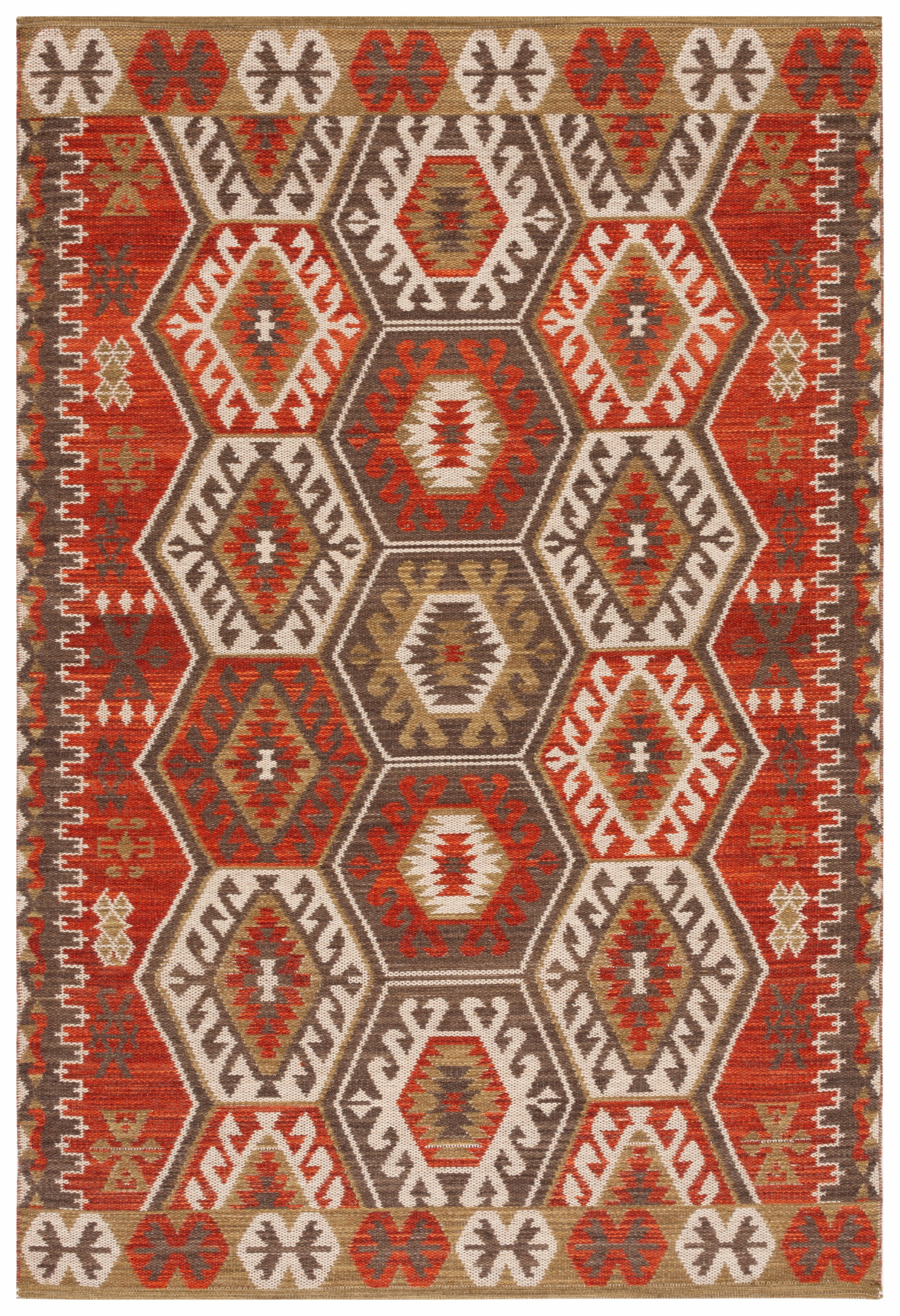 Handmade Red and Olive Round Wool Cotton Area Rug