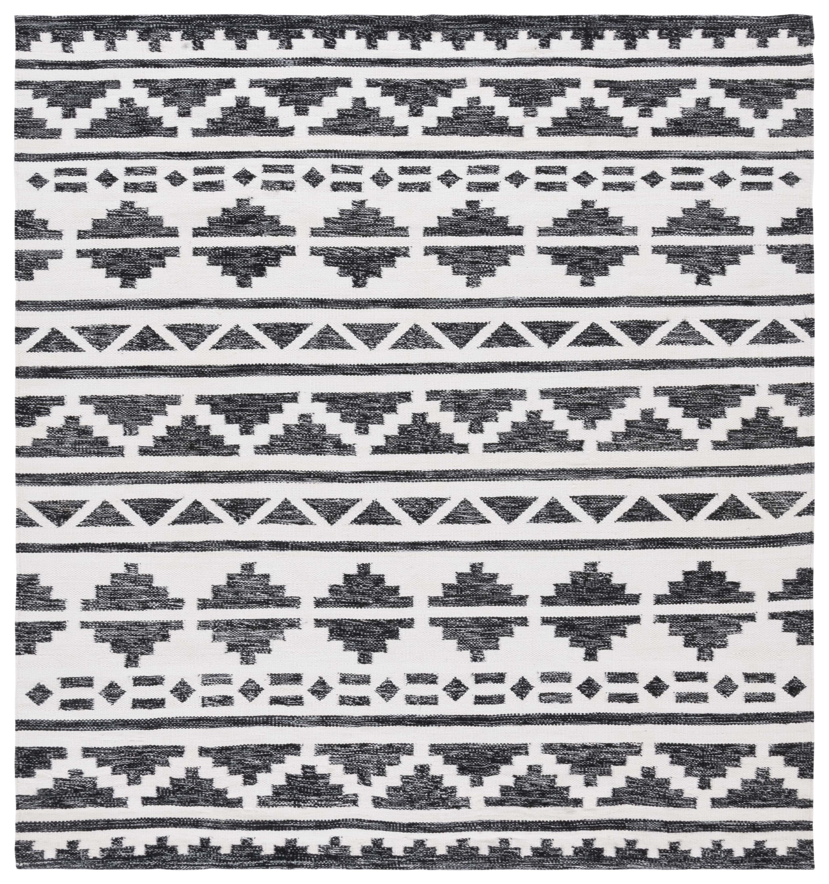 Handmade Black Geometric Synthetic Square Area Rug, 6'x6'