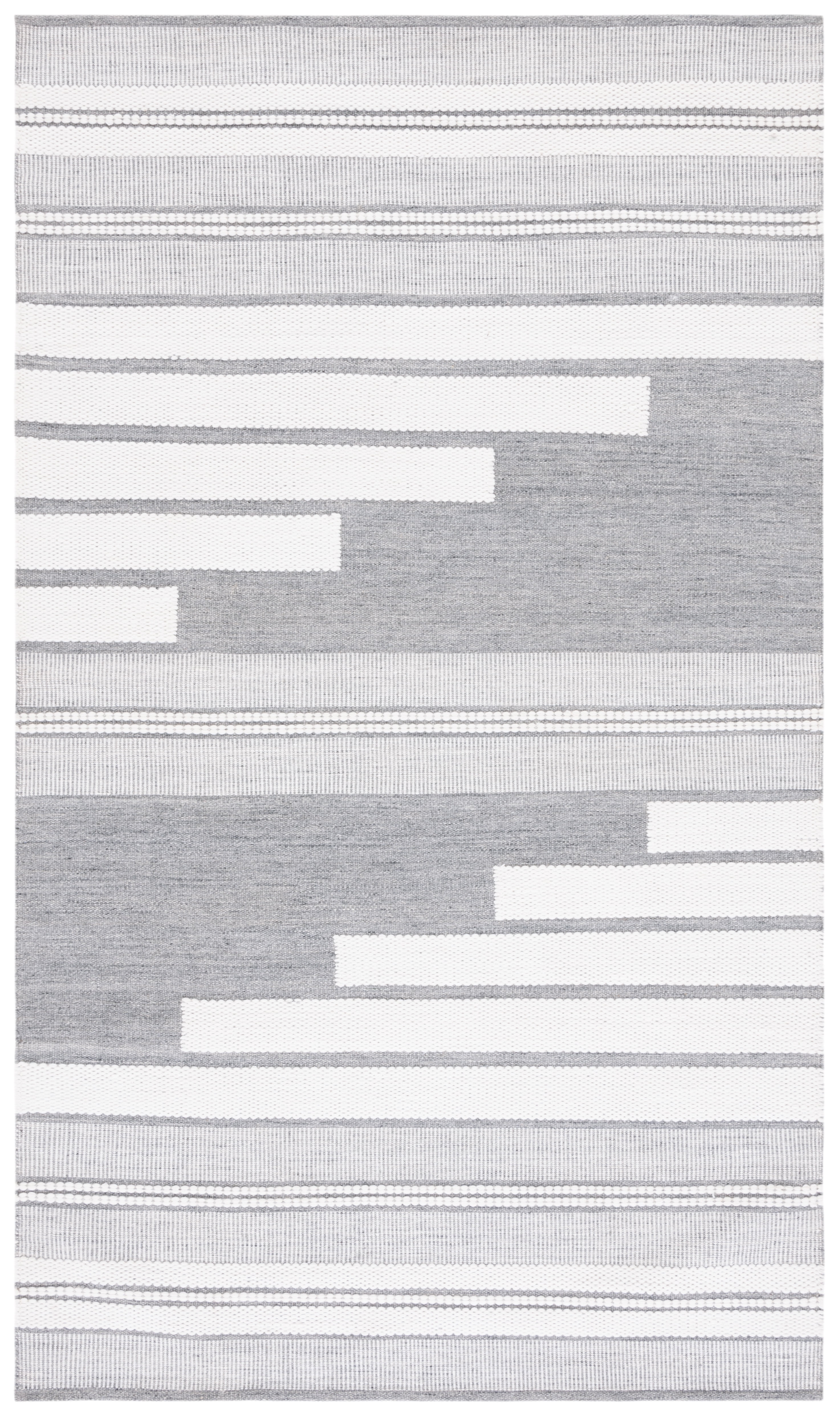 Ivory and Grey 6' x 9' Flatweave Striped Wool Rug