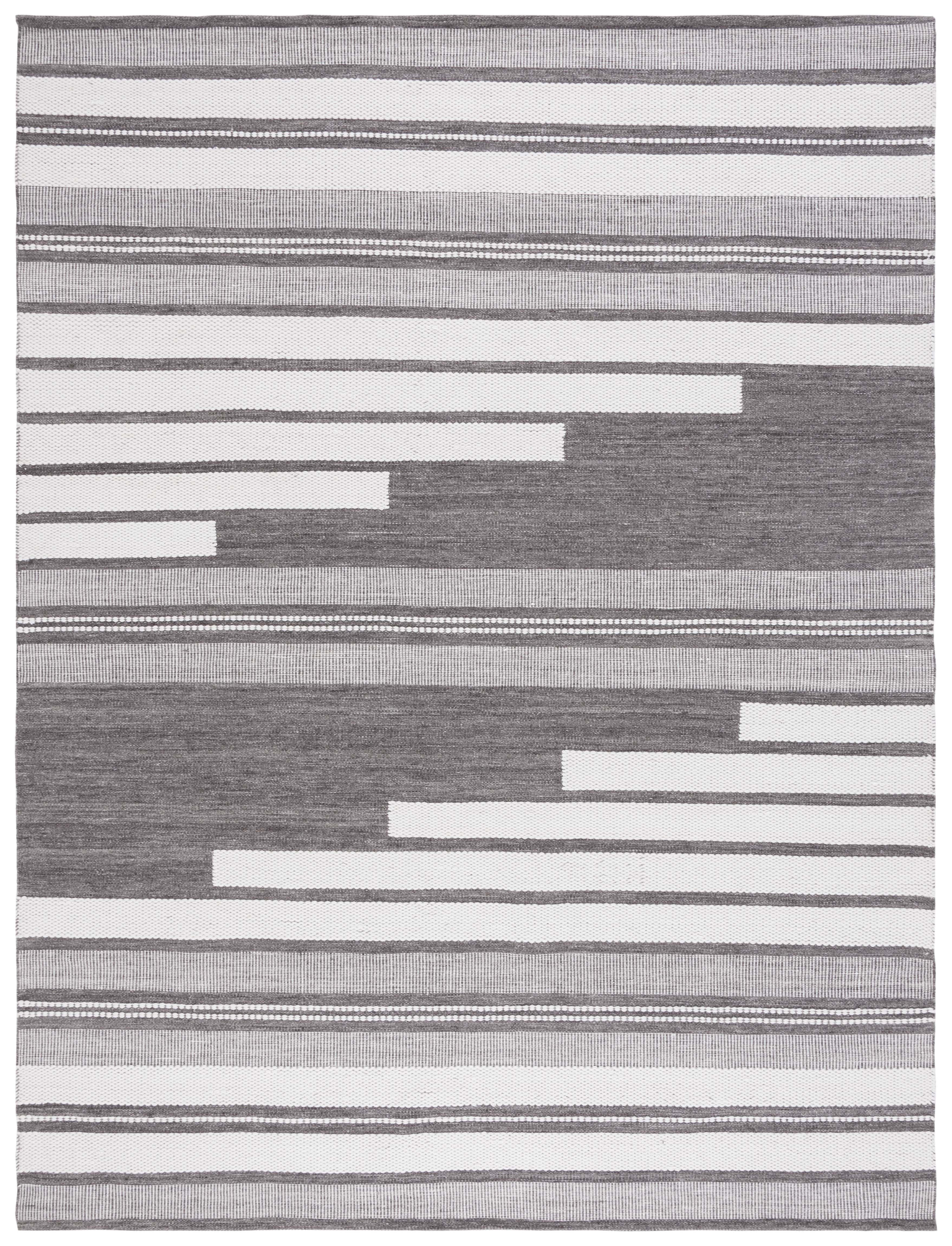 Ivory and Brown 8' x 10' Flatweave Striped Wool Rug