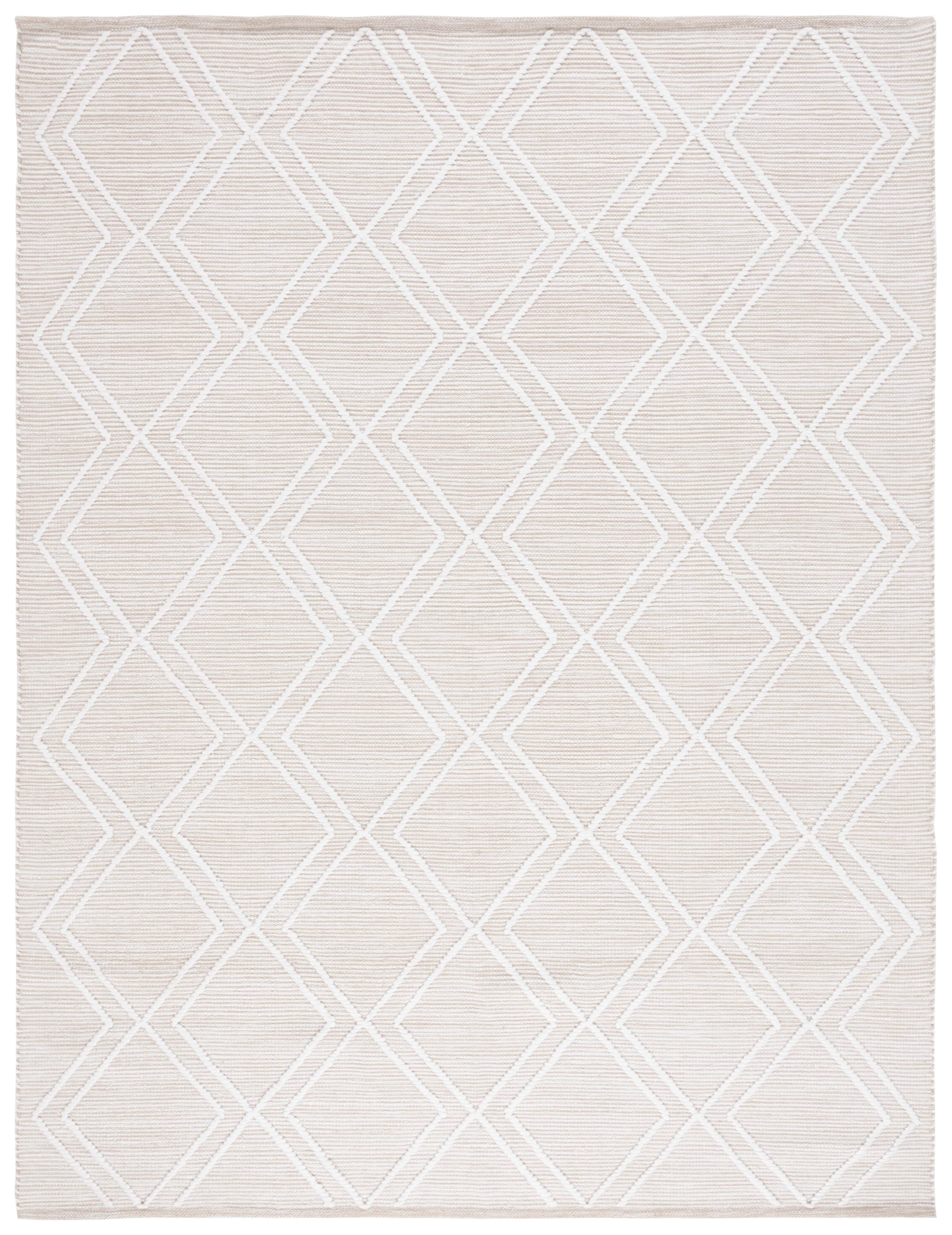 Natural Ivory Kilim Flatweave Geometric Wool Rug, 8' x 10'