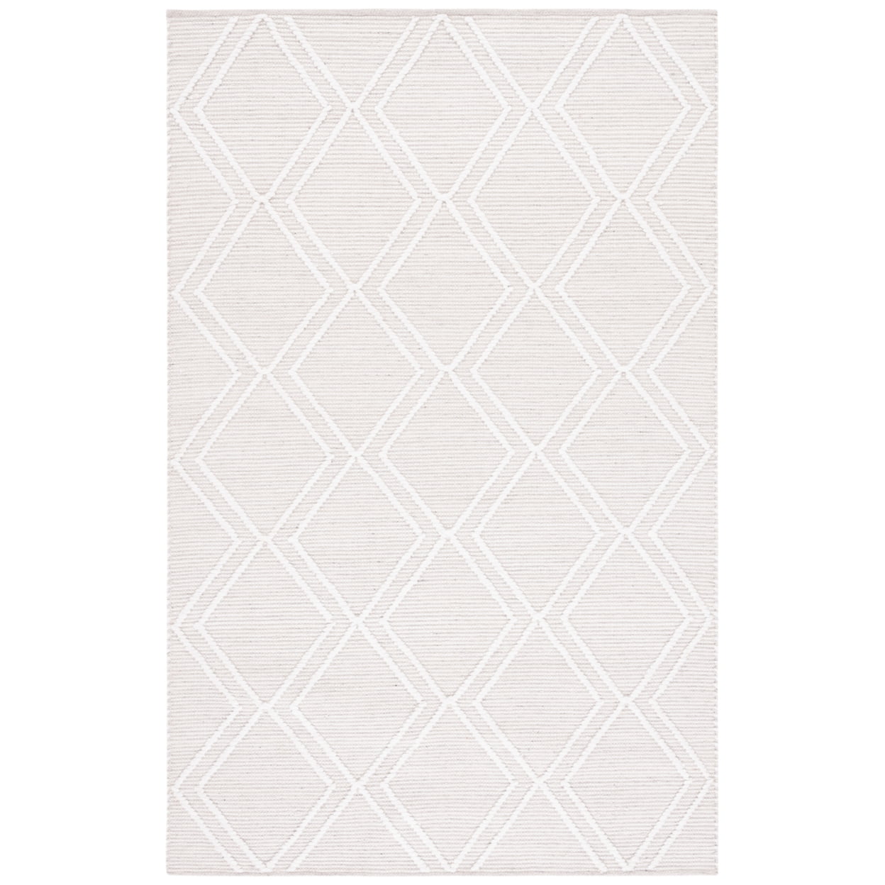 Light Grey and Ivory 6' x 9' Handmade Wool and Synthetic Area Rug