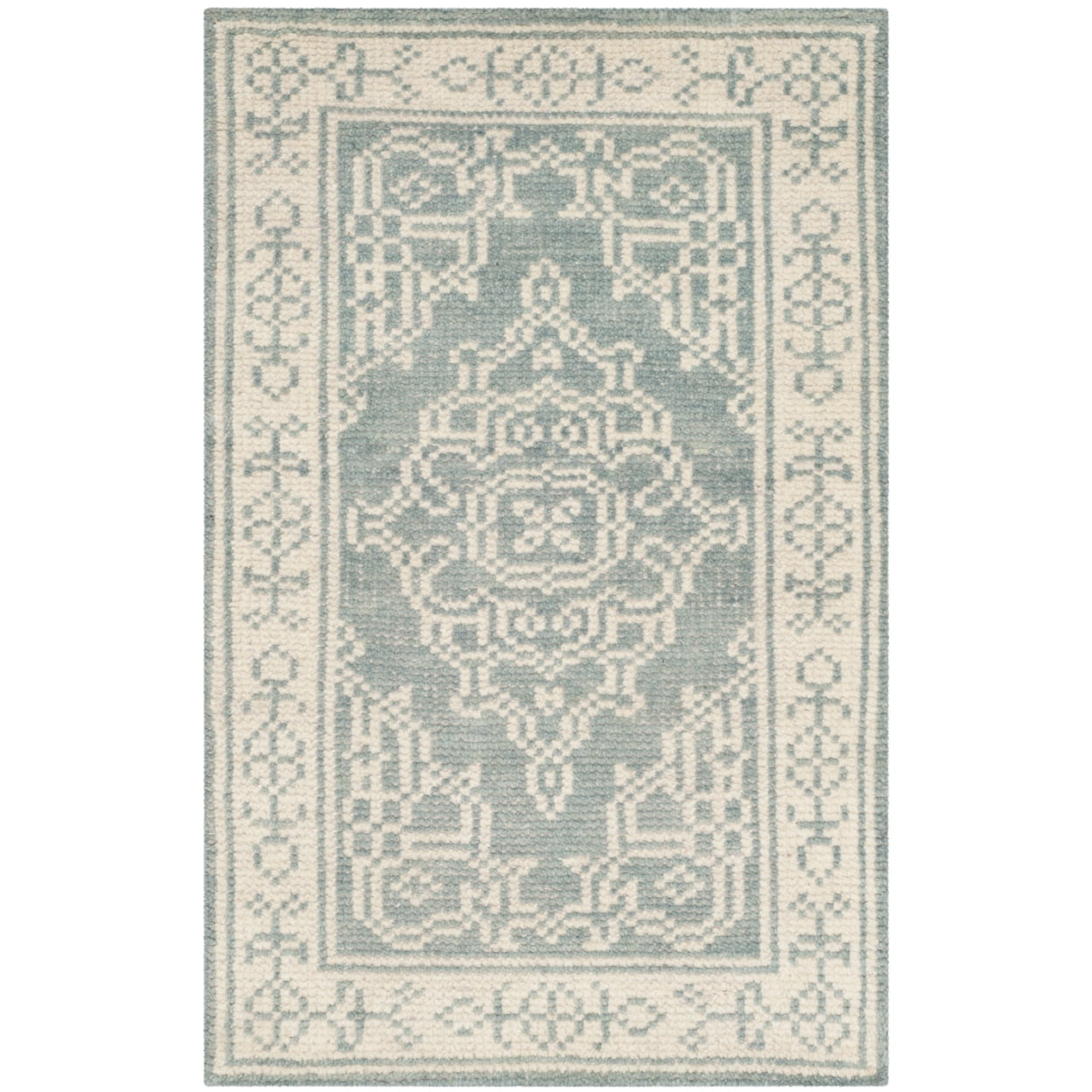 Bohemian Blue Floral Hand-Knotted Wool Area Rug - 2' x 3'