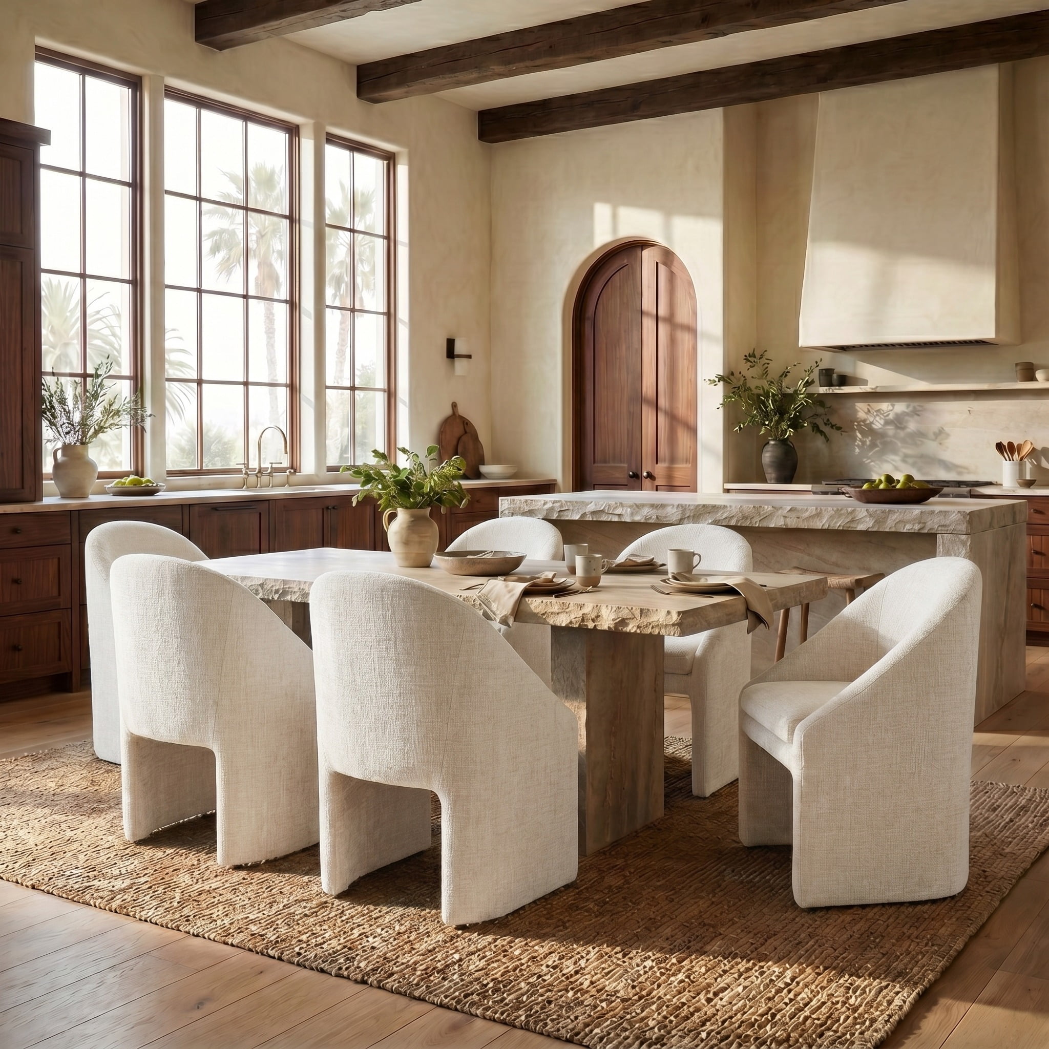 Safavieh Couture Kagan Chenille Modern Wood and Fabric Dining Side Chair, Creme