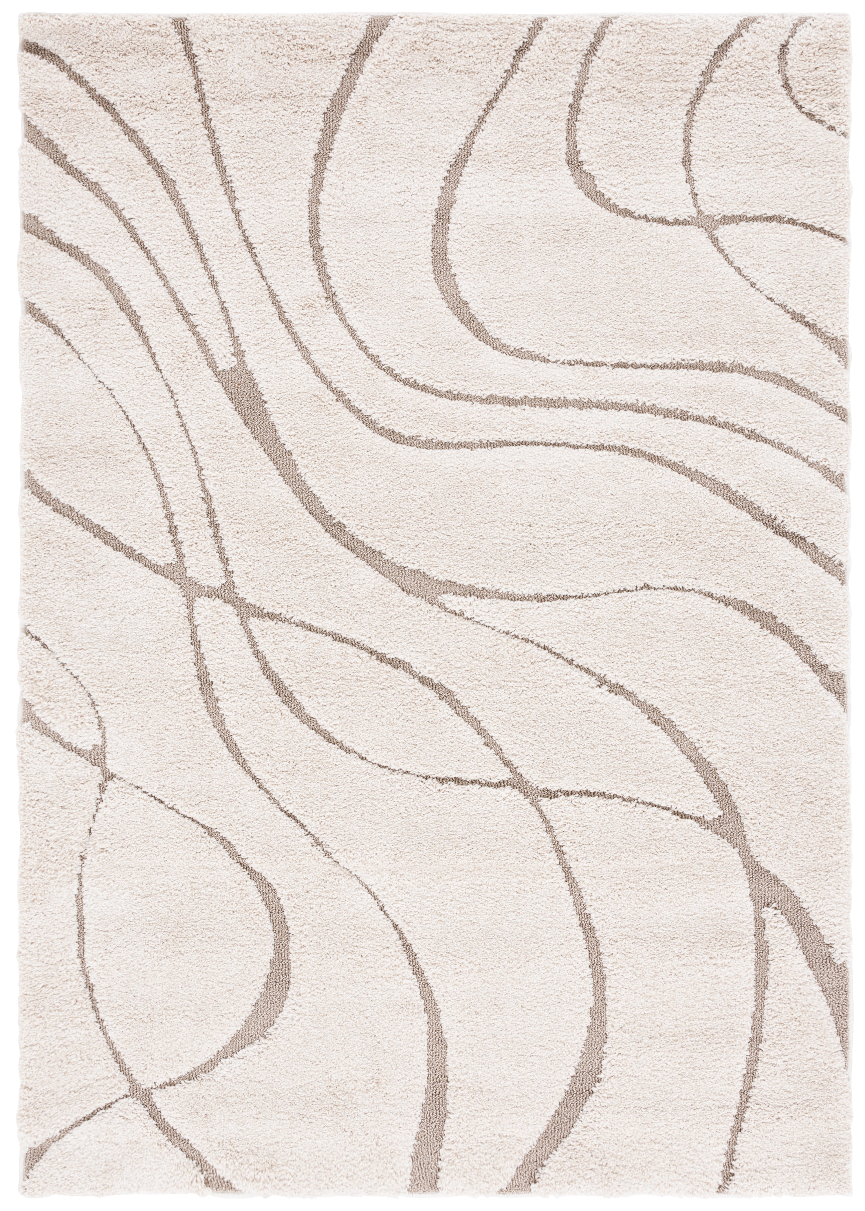 Elegant Cream Beige Tufted Shag Area Rug - Round 54" Synthetic
