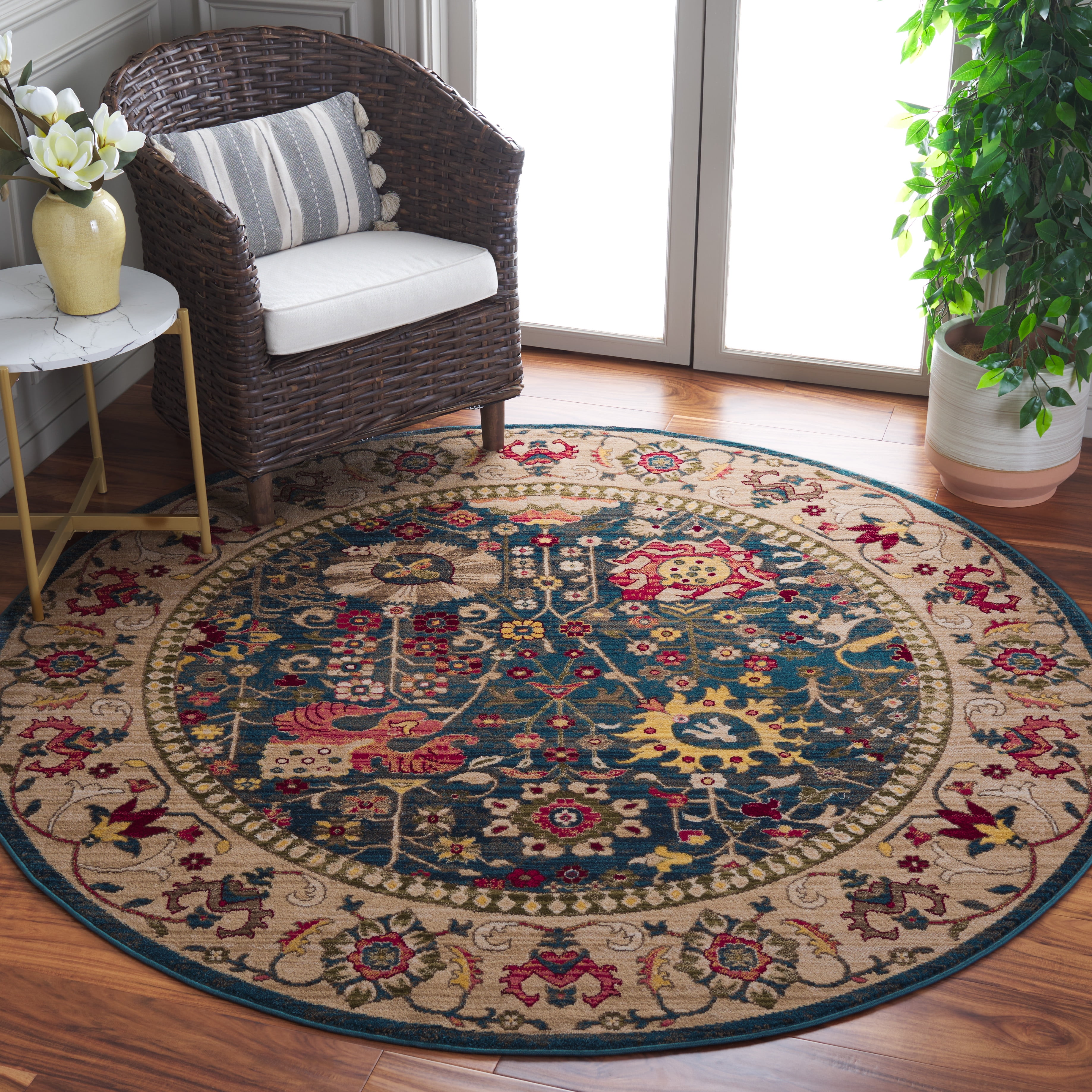 Safavieh Kashan Vaska Oriental Area Rug, Blue/Tan, 4' x 4' Round