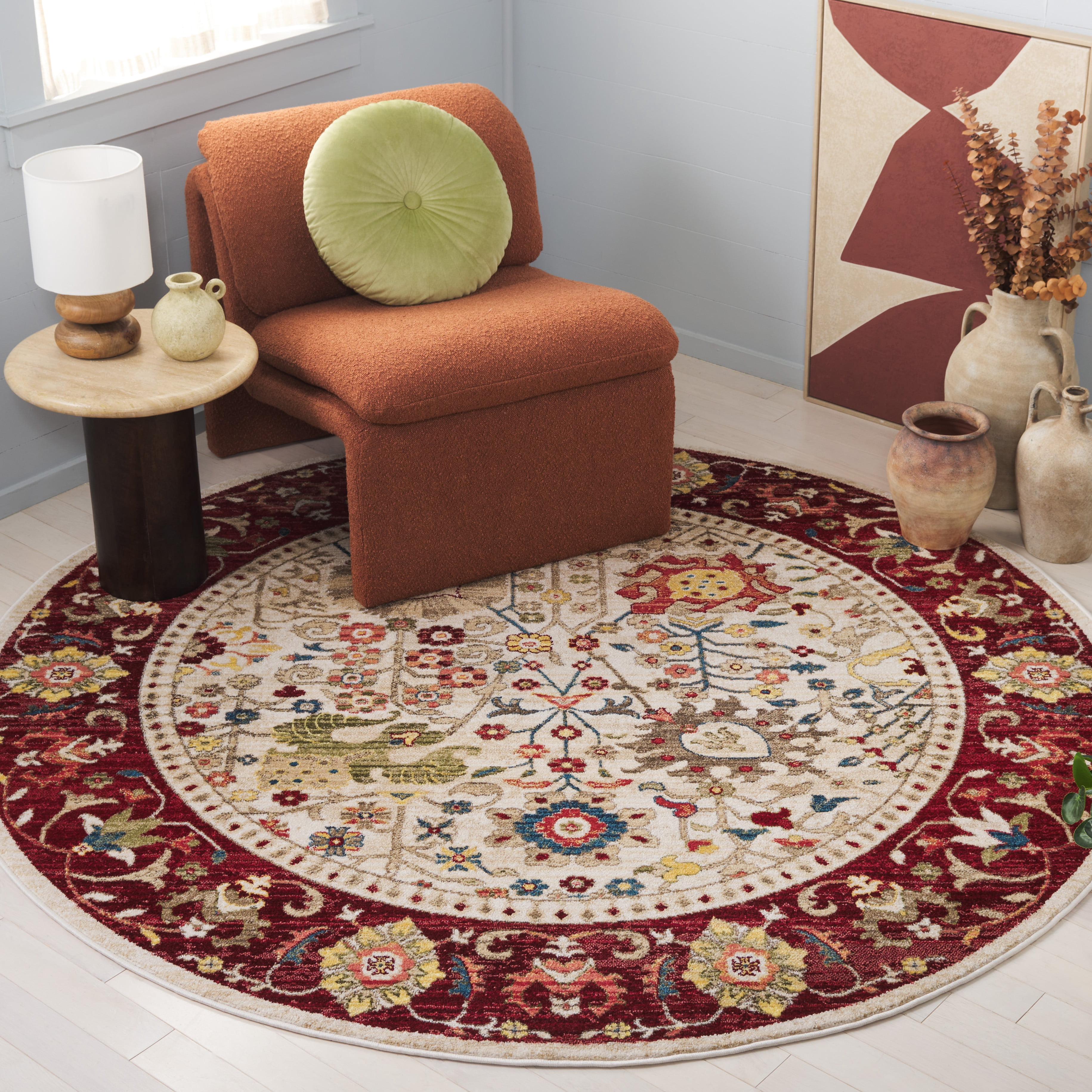 Safavieh Kashan Vaska Oriental Area Rug, Ivory/Red, 5'1" x 5'1" Round