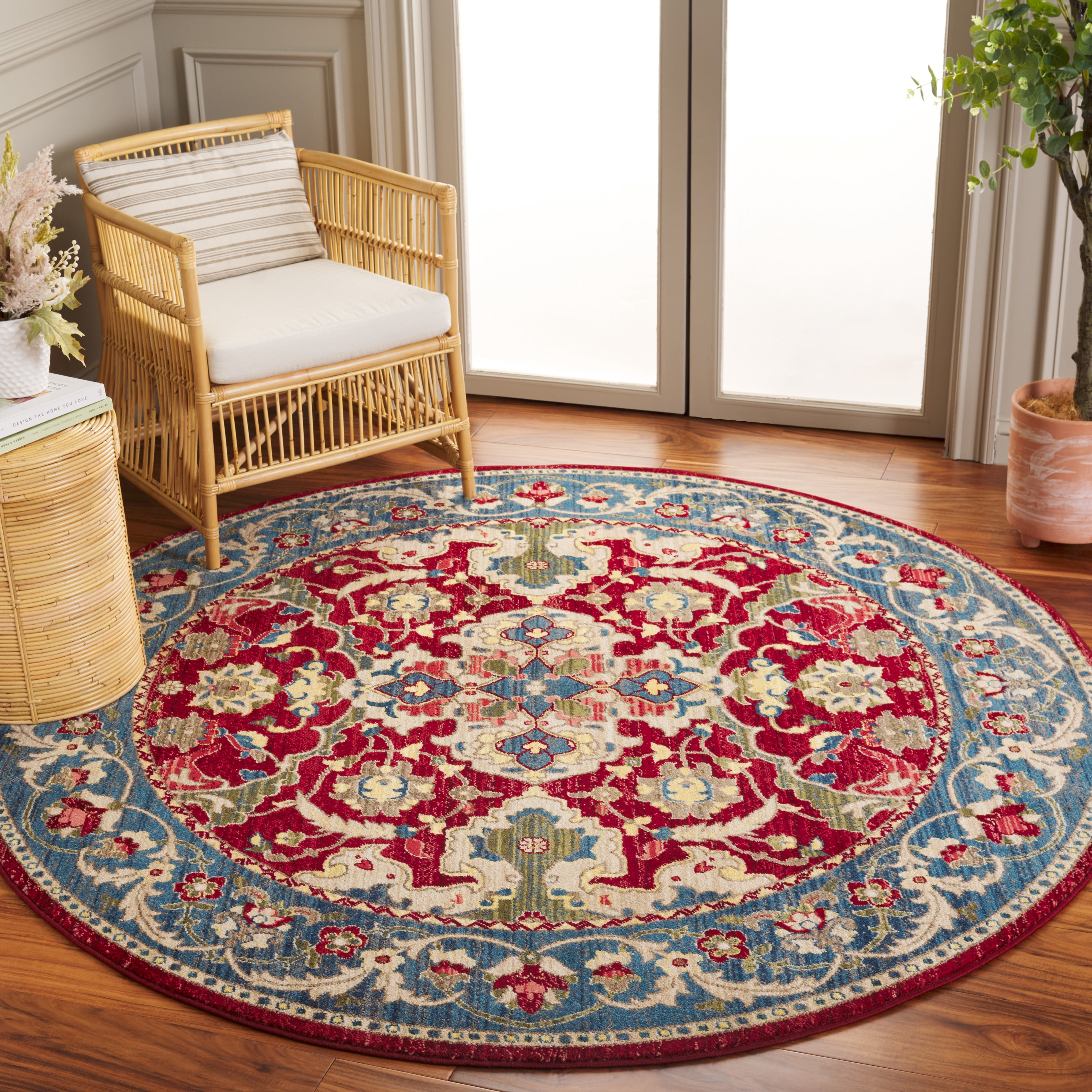 Safavieh Kashan Vincent Oriental Area Rug, Red/Blue, 3'3" x 3'3" Round