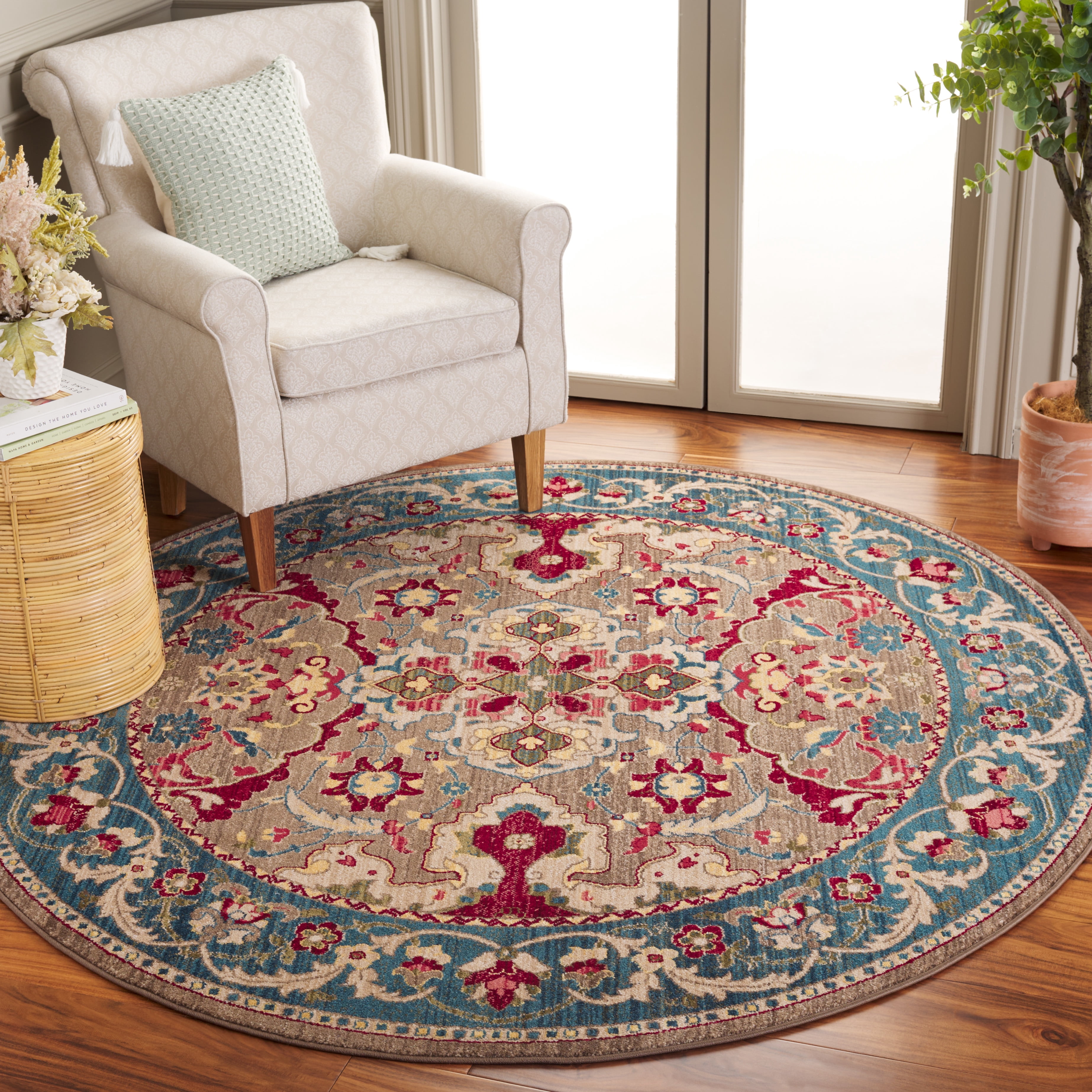 Safavieh Kashan Vincent Oriental Area Rug, Taupe/Blue, 3'3" x 3'3" Round