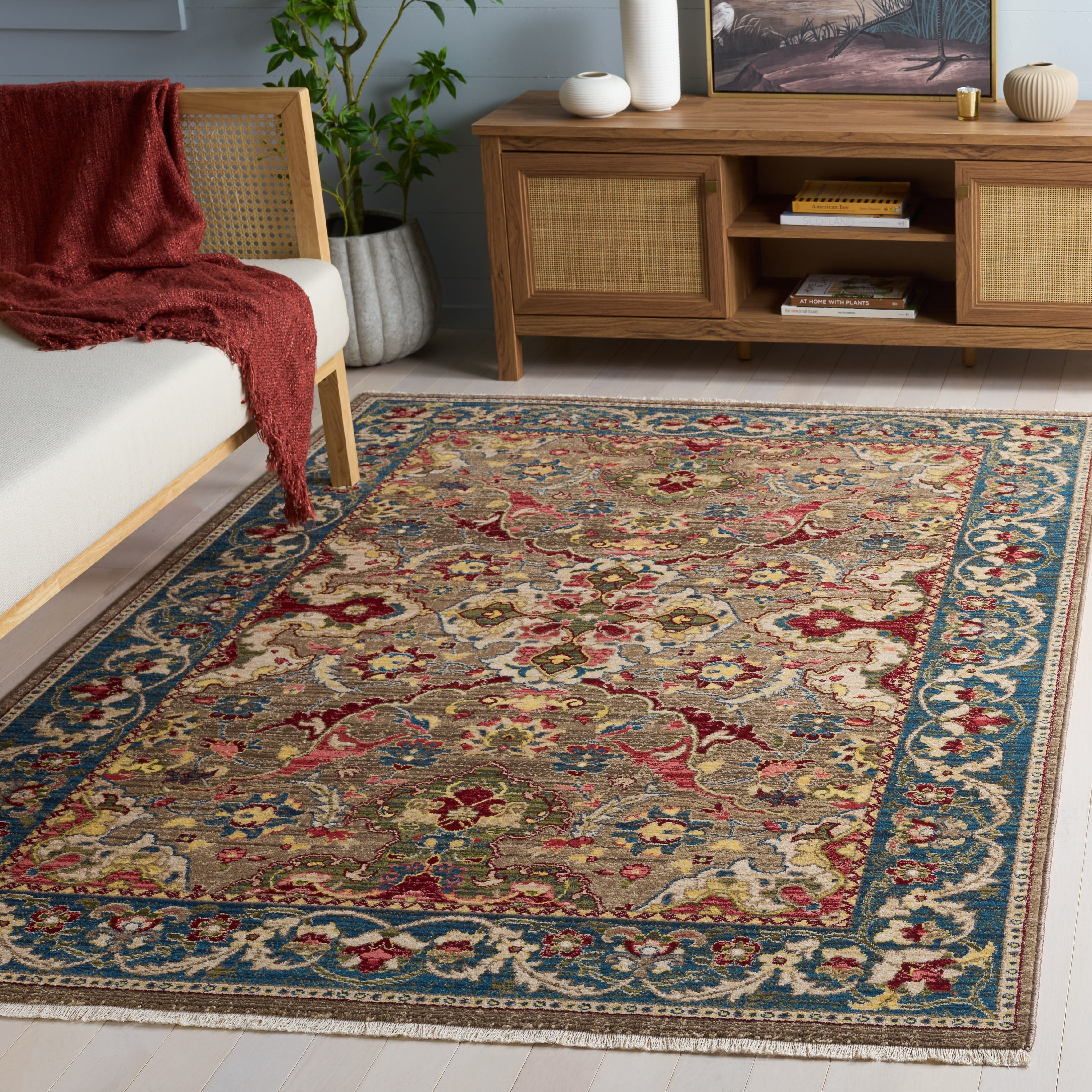 Safavieh Kashan Vincent Oriental Area Rug, Taupe/Blue, 3'3" x 3'3" Square