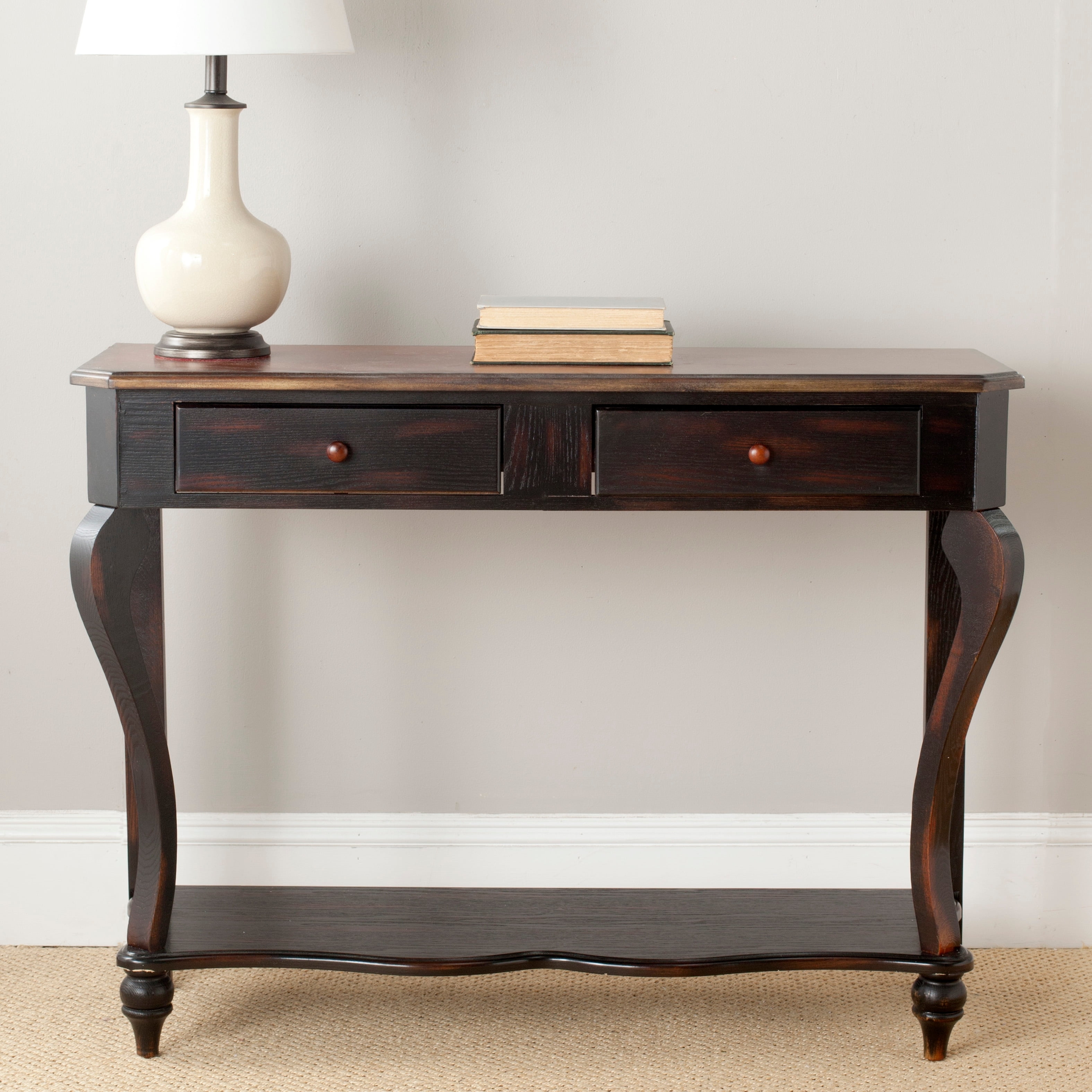 Safavieh Katie Dark Brown Wood Console Table. Cream