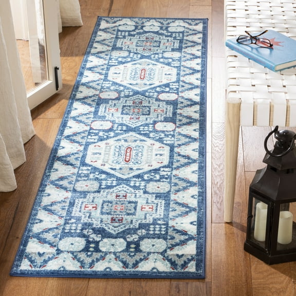 Safavieh  Kazak Arbana Traditional Oriental Rug Blue/Cream 2' x 8' Runner 8' Runner Runner, Indoor Living Room, Bedroom, Dining Room Cream Runner