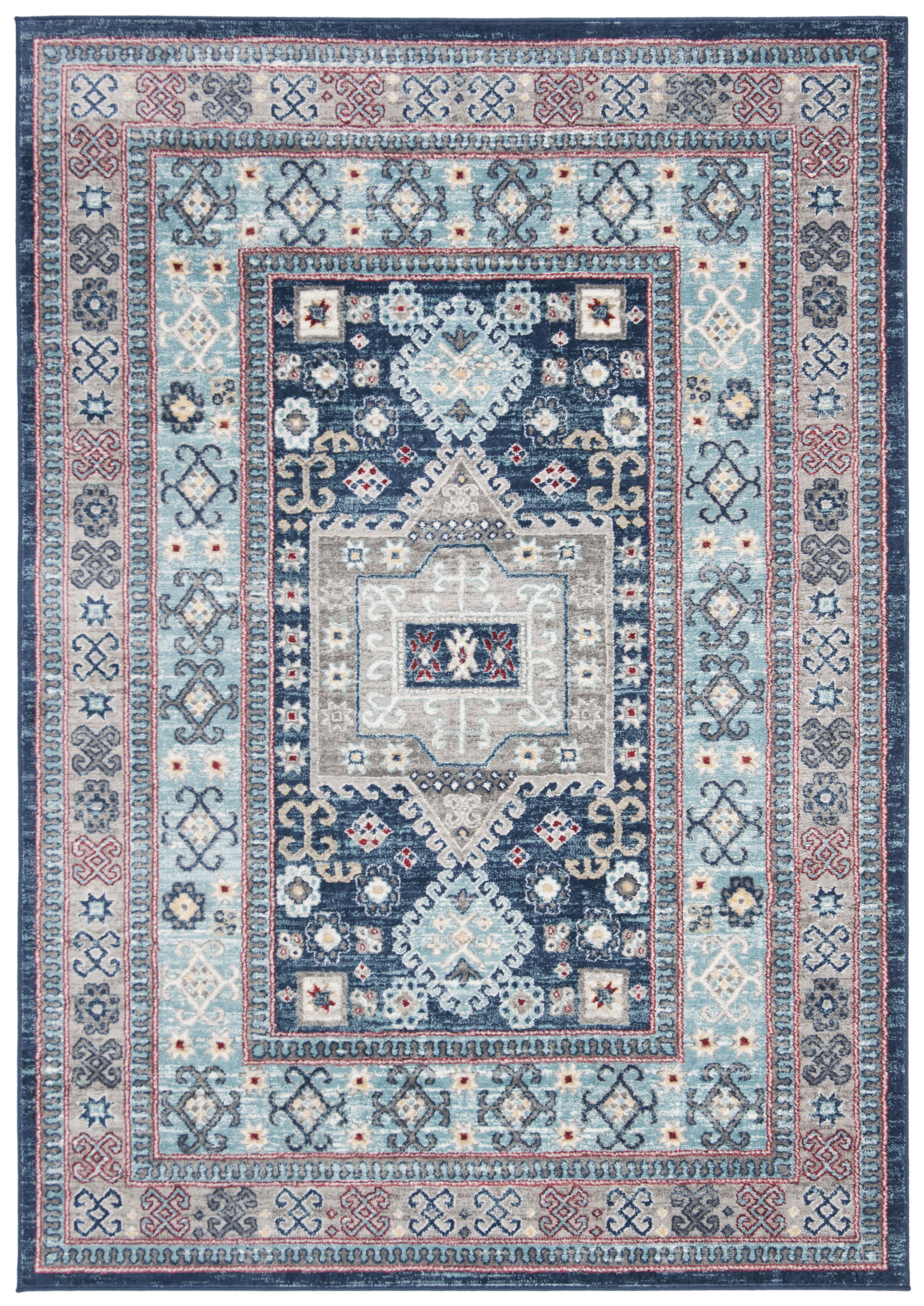 Hand-Knotted Blue and Creme Synthetic Rectangular Rug
