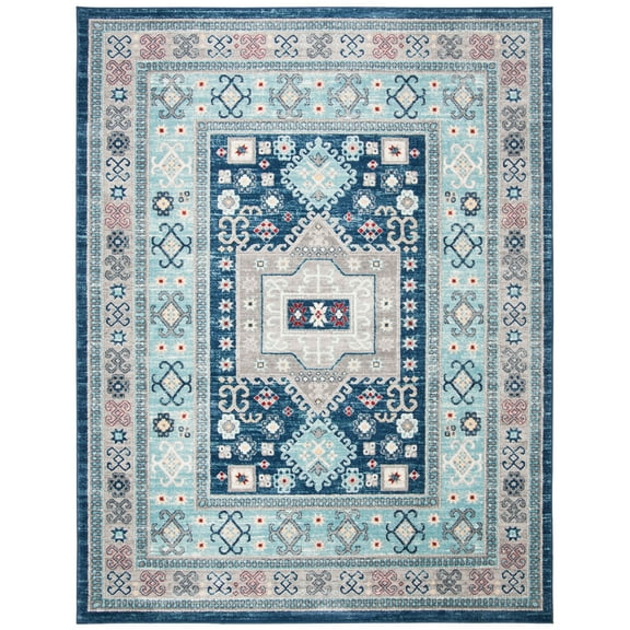 SAFAVIEH Kazak Caymen Geometric Area Rug, Blue/Creme, 9' x 12'