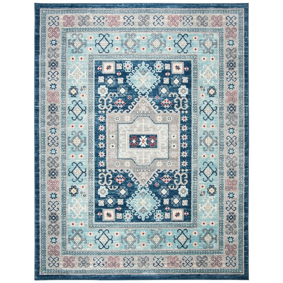 SAFAVIEH Kazak Caymen Geometric Area Rug, Blue/Creme, 9' x 12'