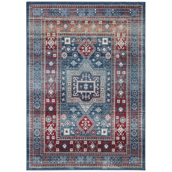 Safavieh  Kazak Erella Traditional Oriental Rug Red/Blue 4' x 6' 4' x 6' Indoor Living Room, Bedroom, Dining Room Blue Rectangle