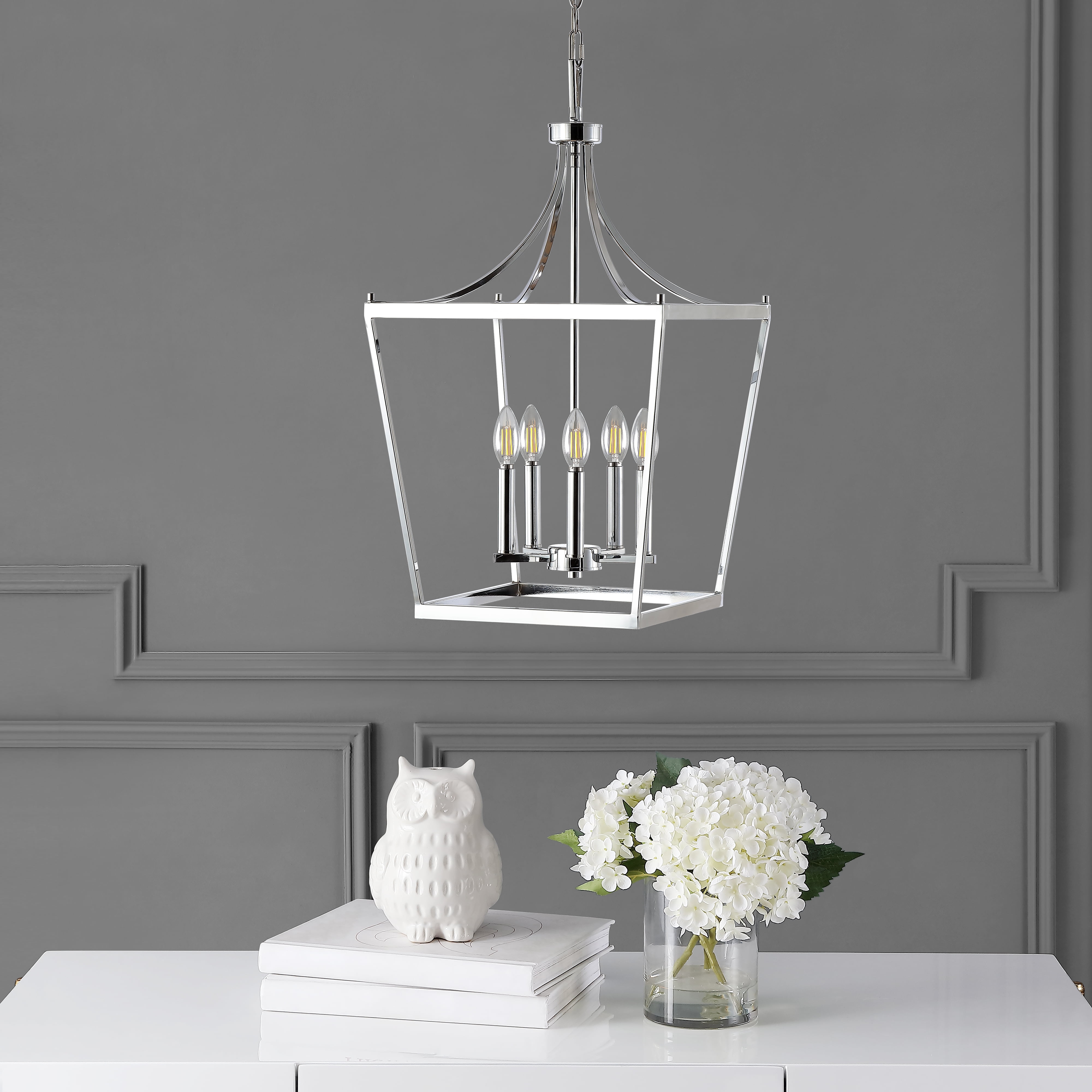 Modern Chrome 5-Light Pendant with Inner Candelabra