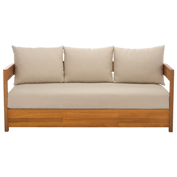Safavieh Kento Wood Outdoor Sofa, Natural/Taupe