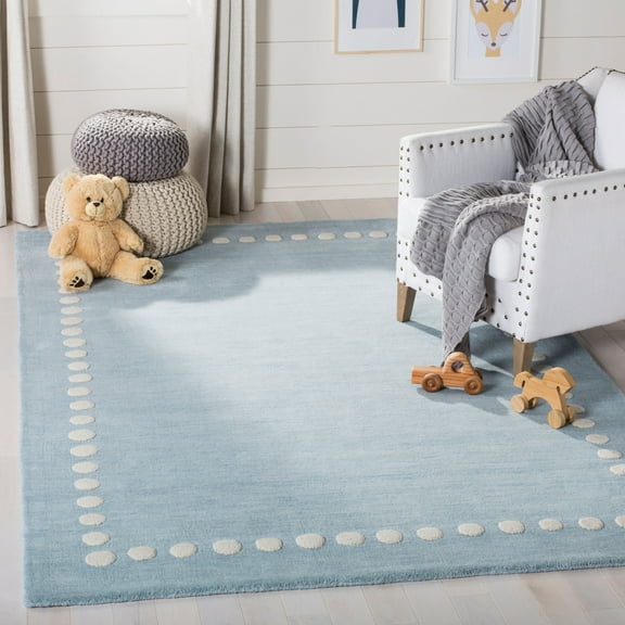 Safavieh Kids 4' x 6' Hand Loomed Wool Rug in Blue and Ivory