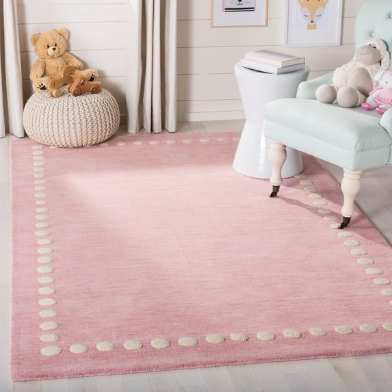 Safavieh Kids 4' x 6' Hand Loomed Wool Rug in Pink and Ivory