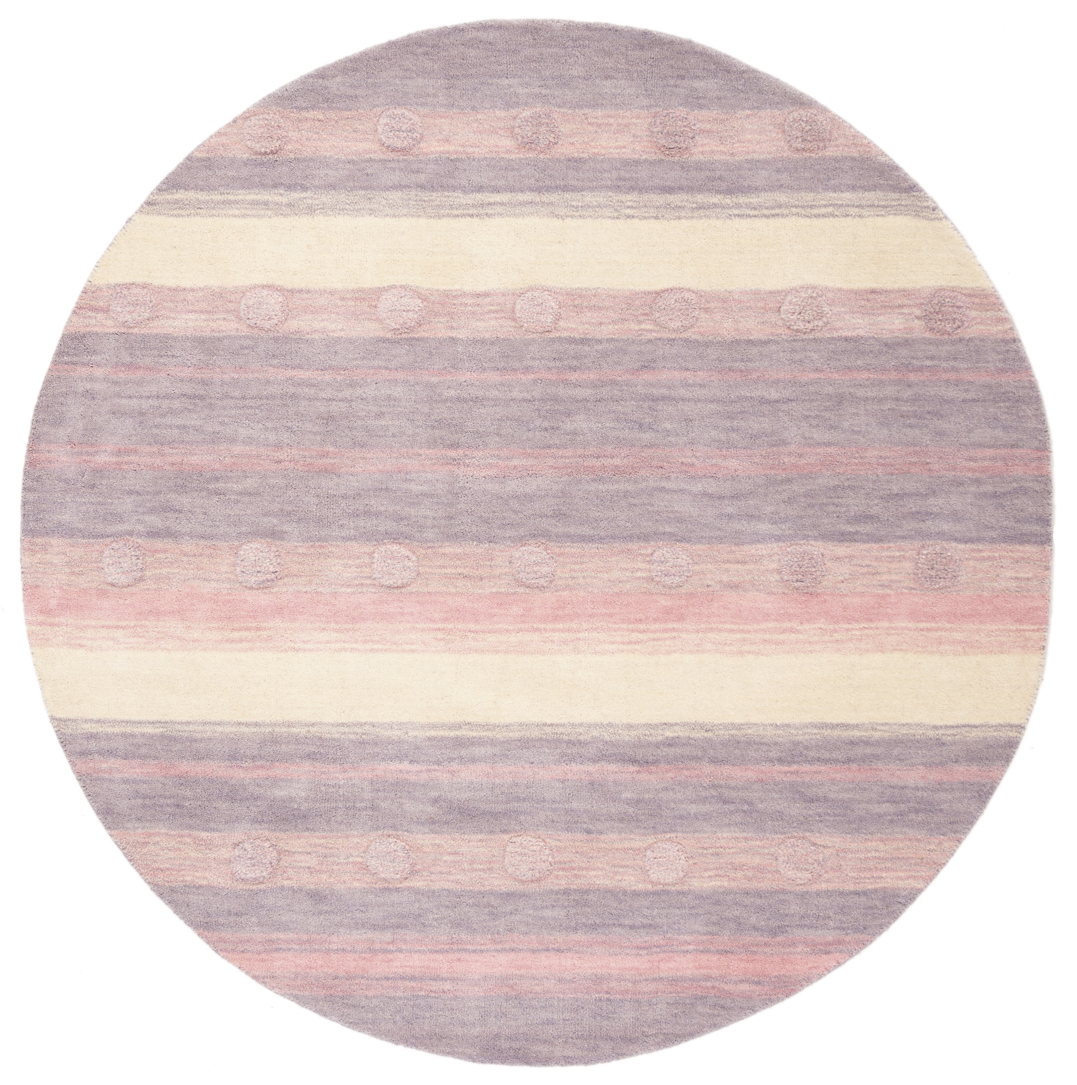 Ivory and Light Purple Round Wool Kids Rug, 5'