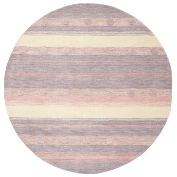SAFAVIEH Kids Dots Gradient Striped Area Rug, Light Purple/Ivory, 5' x 5' Round