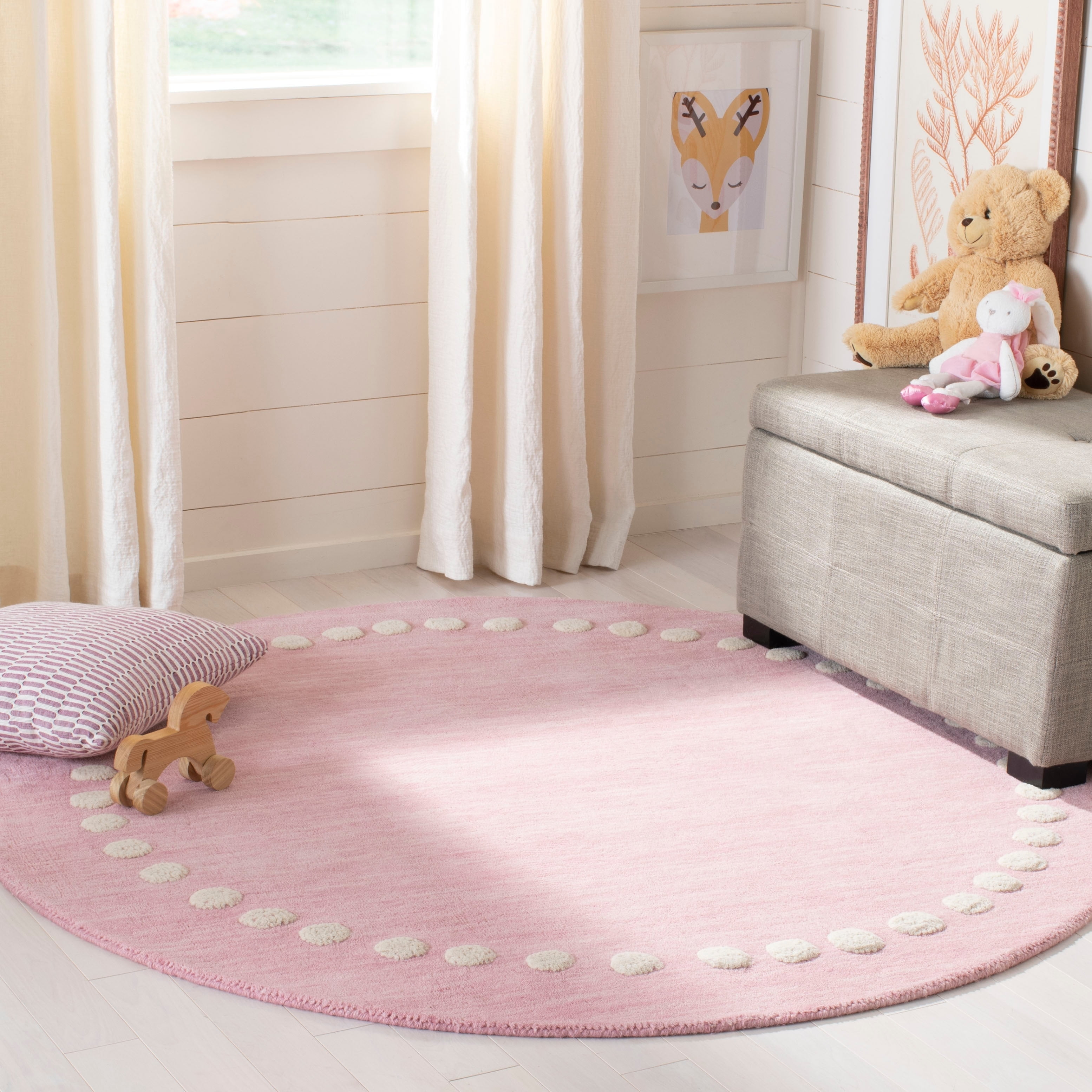 Safavieh Kids 5' Round Hand Loomed Wool Rug in Pink and Ivory - Walmart.com