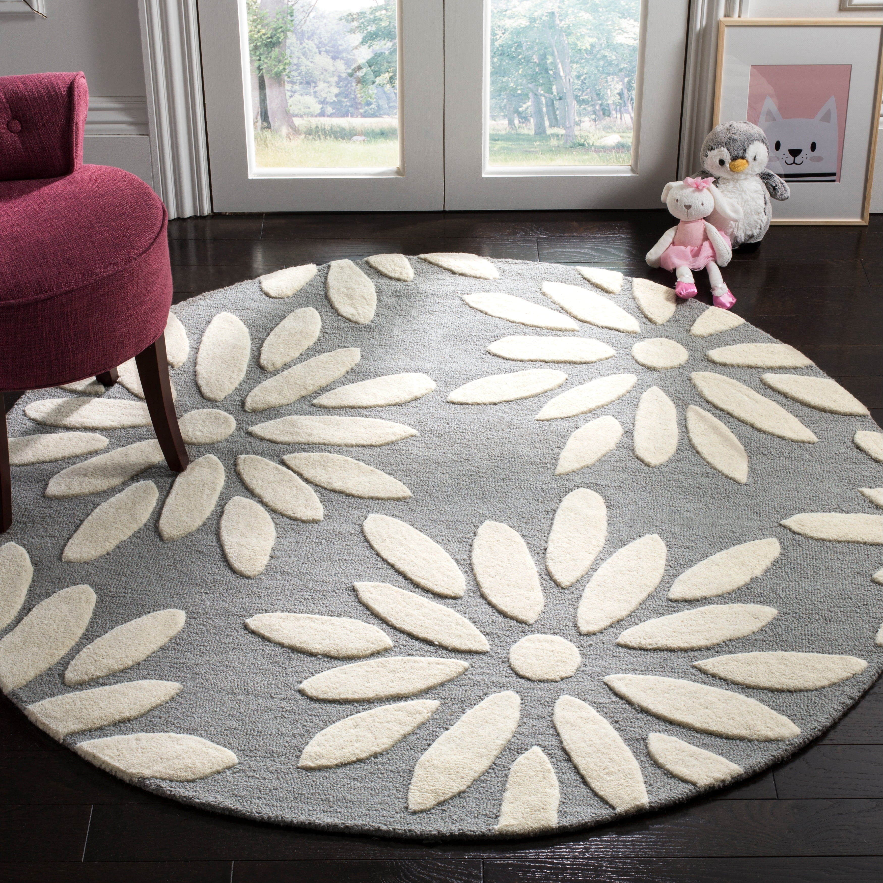Handmade Ivory Wool Round Tufted Kids Rug