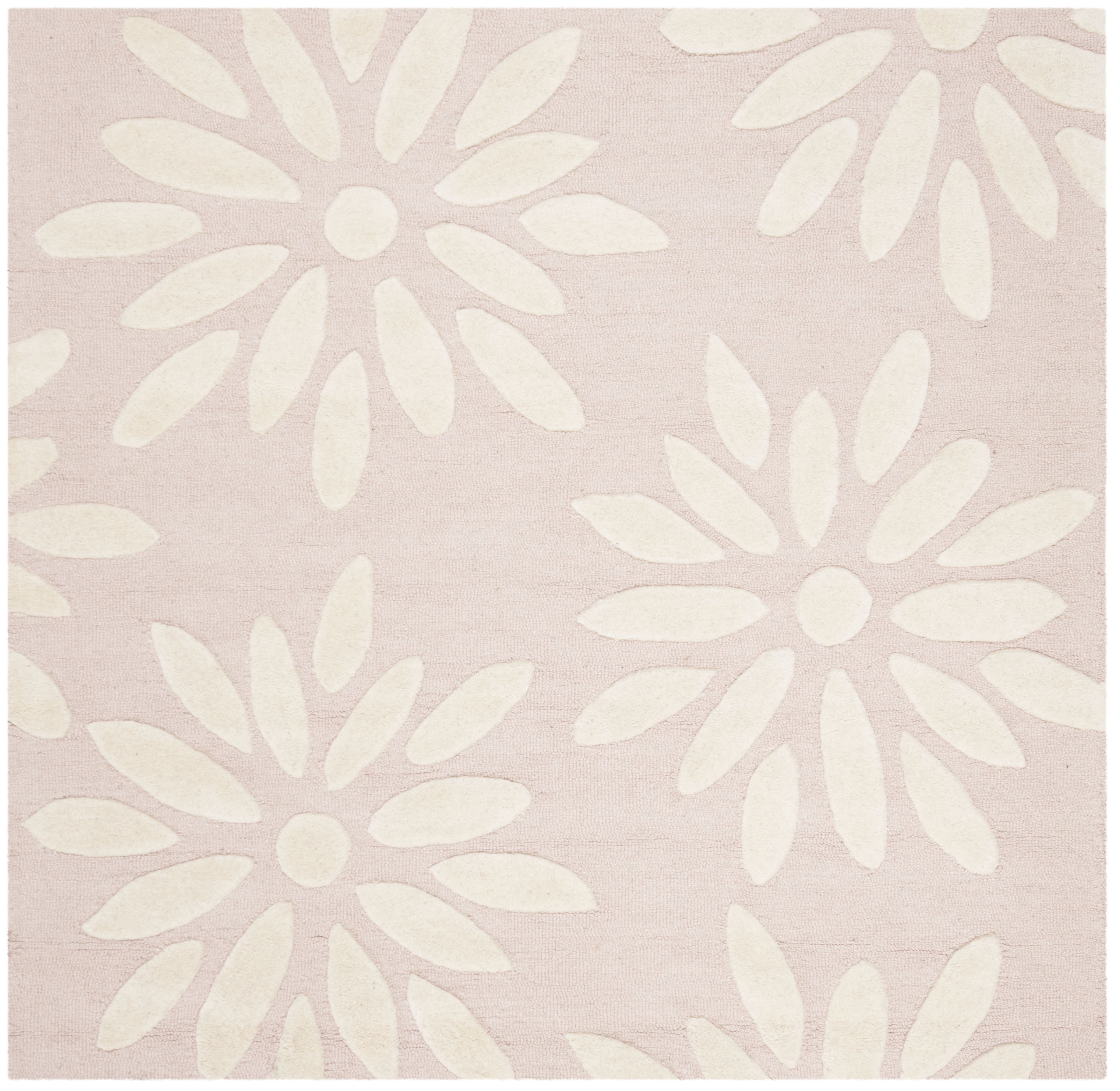 Hand-Tufted Pink Ivory Wool Kids 5' Square Area Rug
