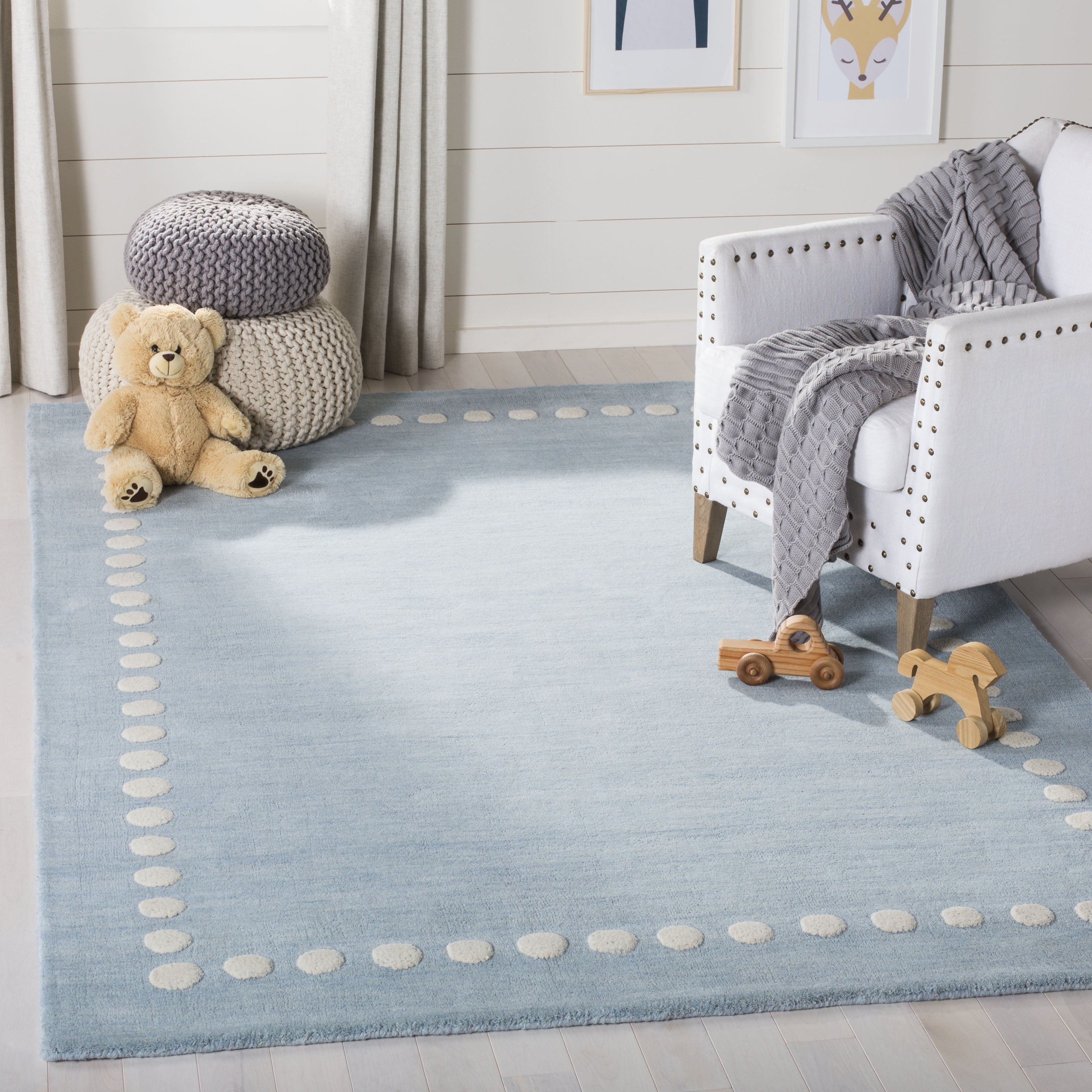 Handmade Blue/Ivory Wool Kids Area Rug 8' x 10'