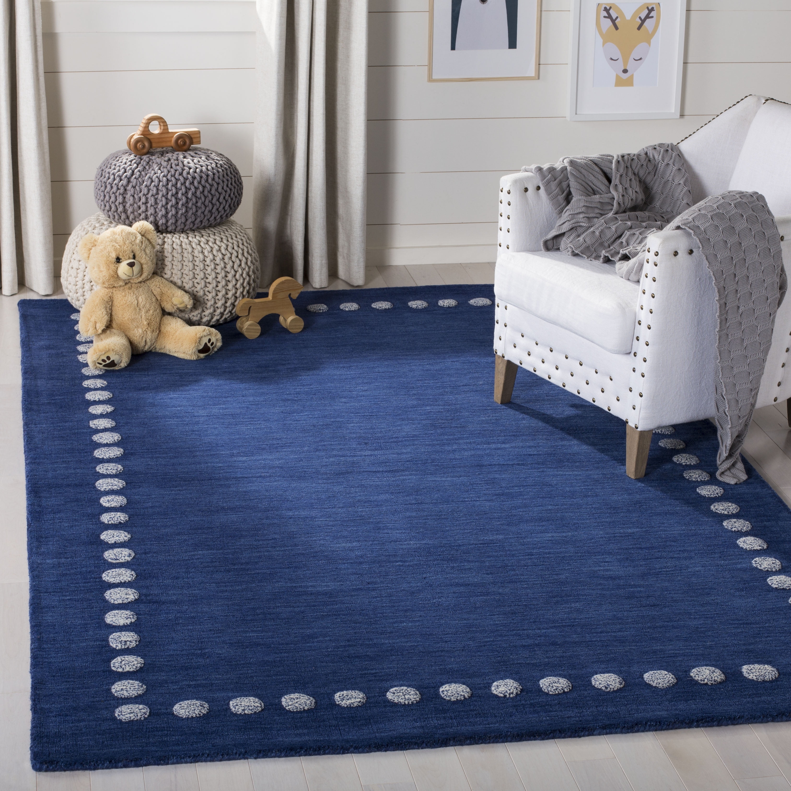 Handmade Tufted Navy Wool Square Kids Playroom Rug - 59" x 59"